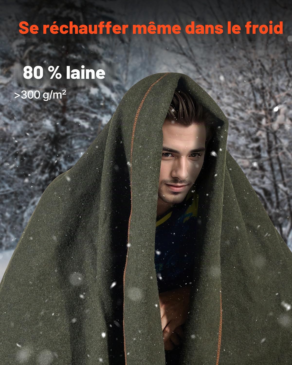 VEVOR Couverture de Camping Laine 80%, 1,62x2,23 m, Grande Couverture de Stade Chaude, Coupe-Vent Ignifuge, pour Extérieur, Pique-niques, Randonnée, Événements Sportifs, en Plein Air, Vert Armée