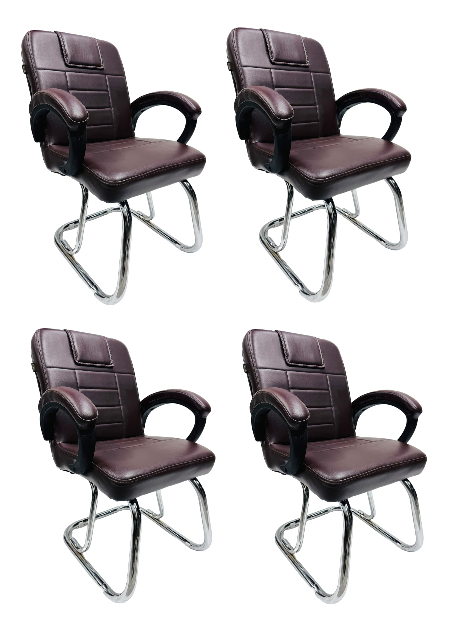 GOYALSON Special Office Chair Visitor Study Home Chair with arm Rest with Steel Frame and Cushioned seat Back, Pack of 4 (Coffee)