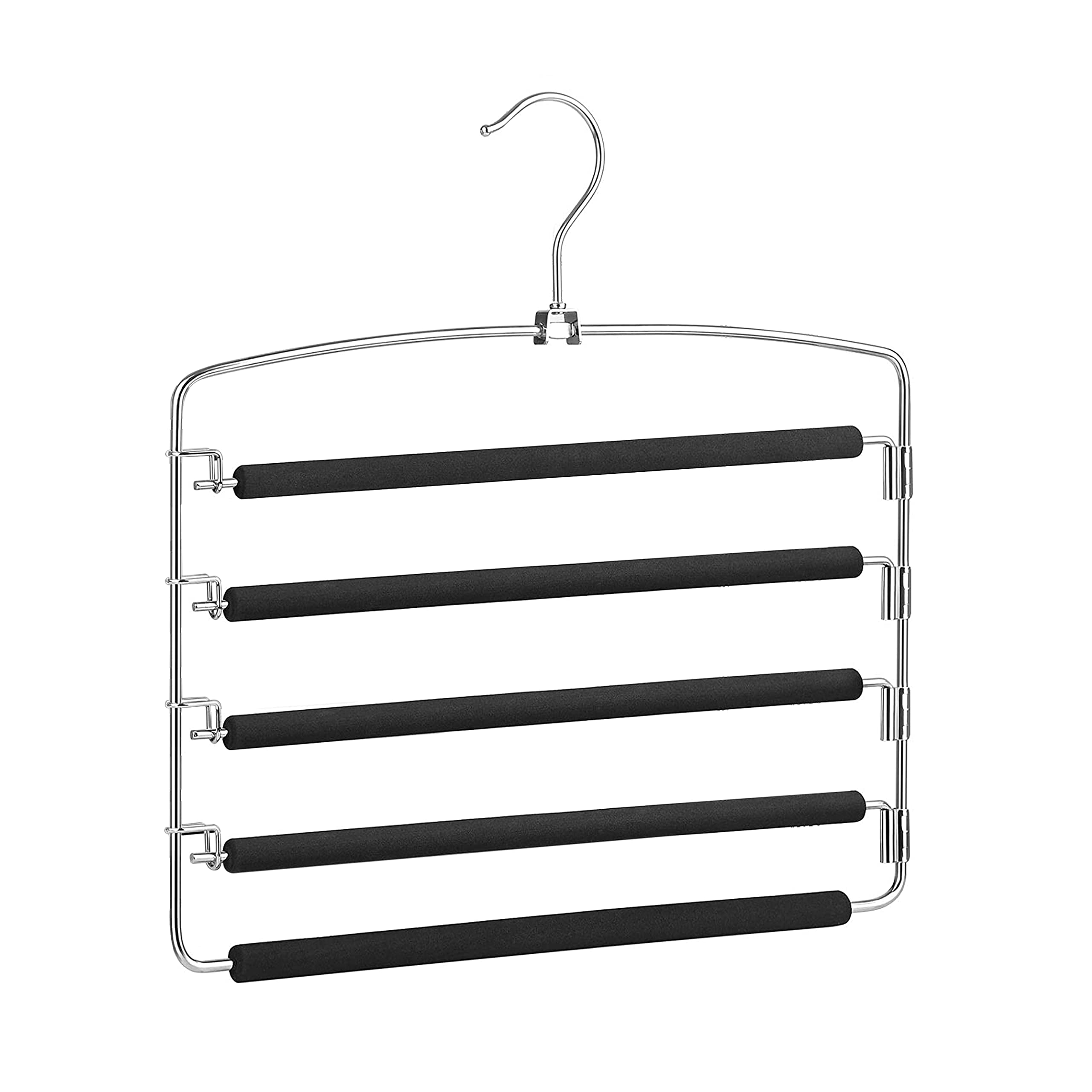 ZOBER5 Layer Pants Hanger | Stainless Steel Slack Hangers with foam coated swing arms | Hang scarfs, pants, trousers, jeans etc. (5 Layer Foam Coated)
