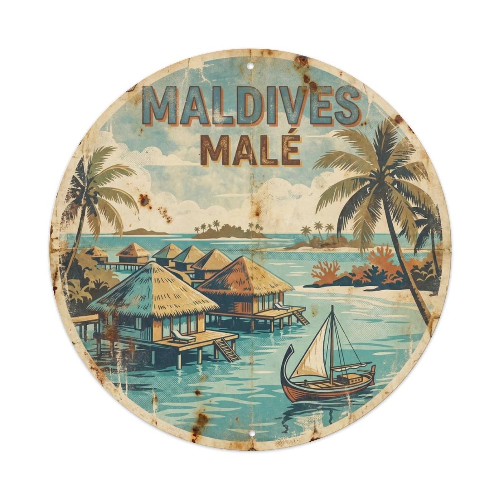 Maldives Male Indian Ocean Retro Ink Travel Metal Tin Sign