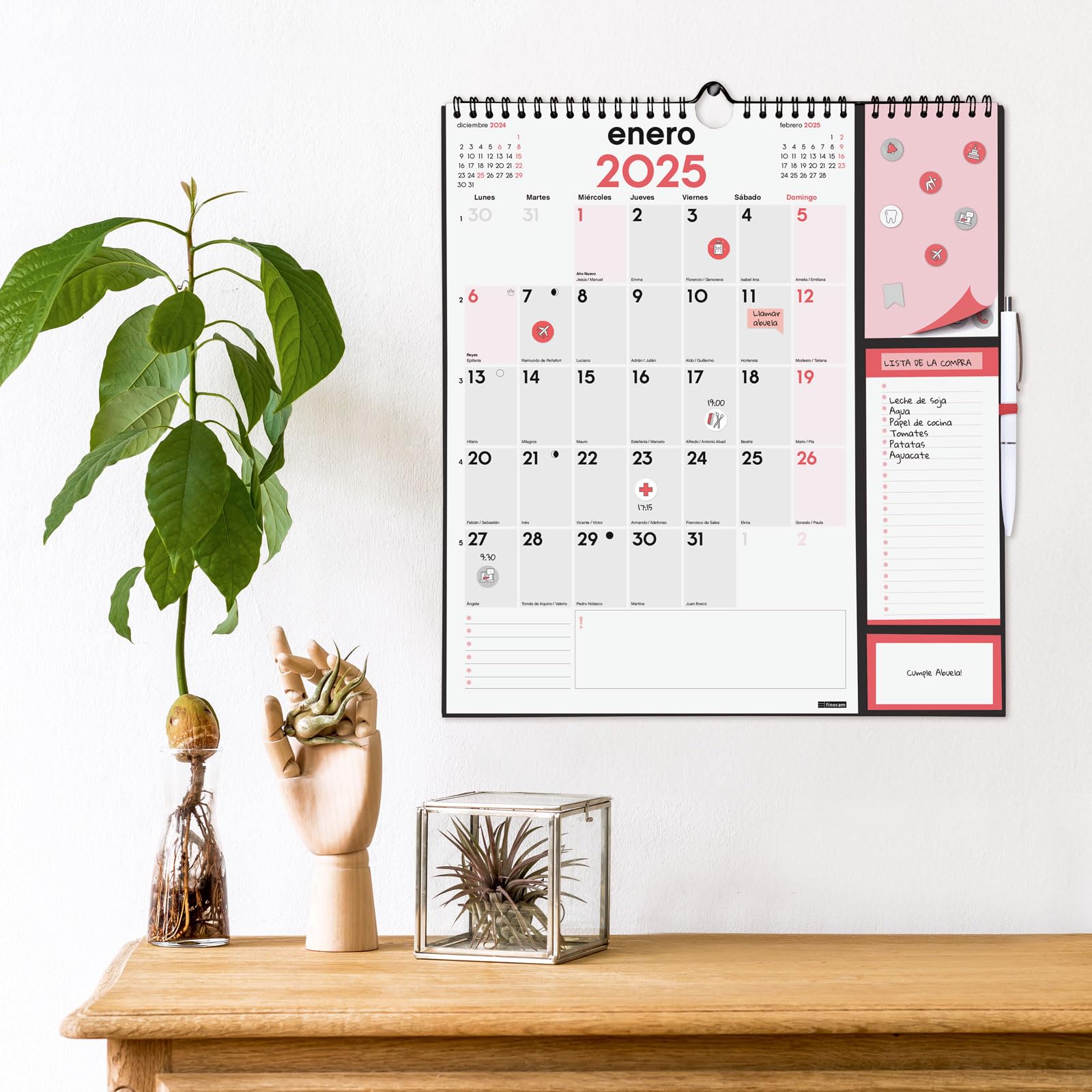 Finocam - Neutral Wall Calendar Plus 2025 Month View January 2025 - December 2025 (12 months) Spanish - Image 2