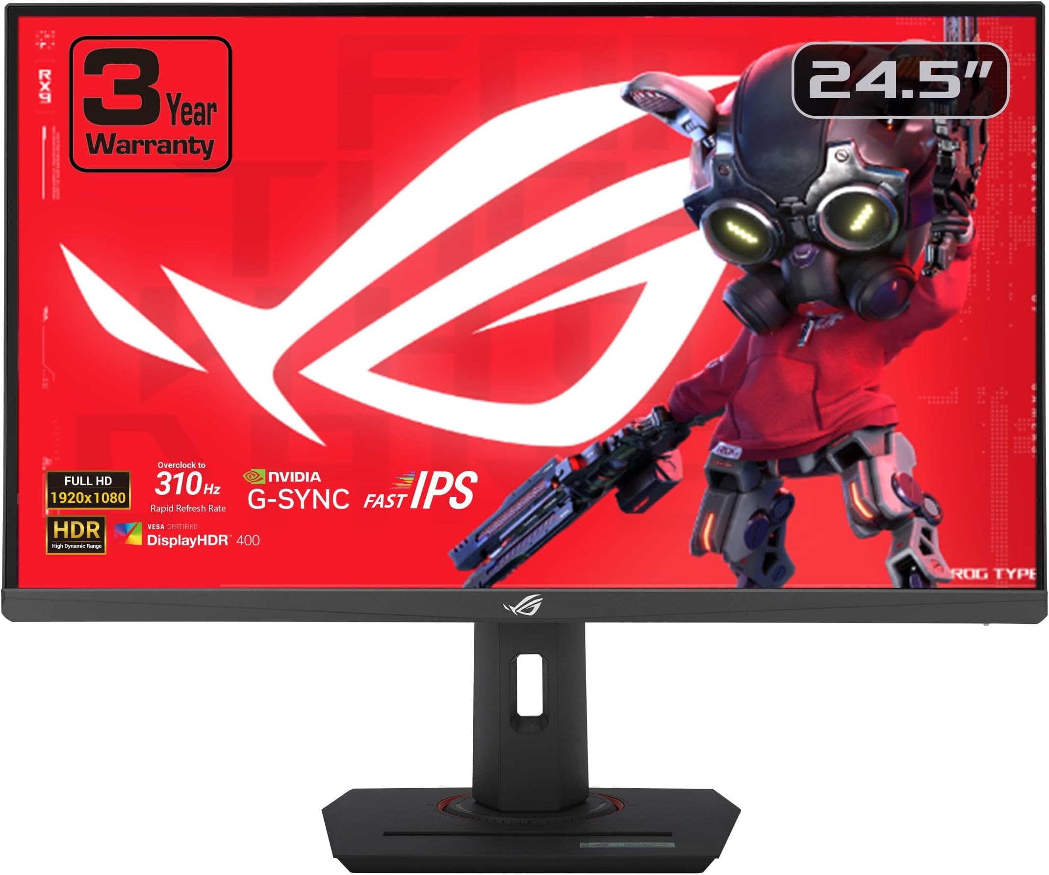ASUS ROG Strix 24.5” USB-C HDR400 Gaming Monitor (XG259CMS)–Full HD 1080p, 310Hz, 1ms, Fast IPS, 110% SRGB, Extreme Low Motion Blur Sync, G-SYNC Compatible, DisplayWidget, Tripod Socket, 3yr Warranty