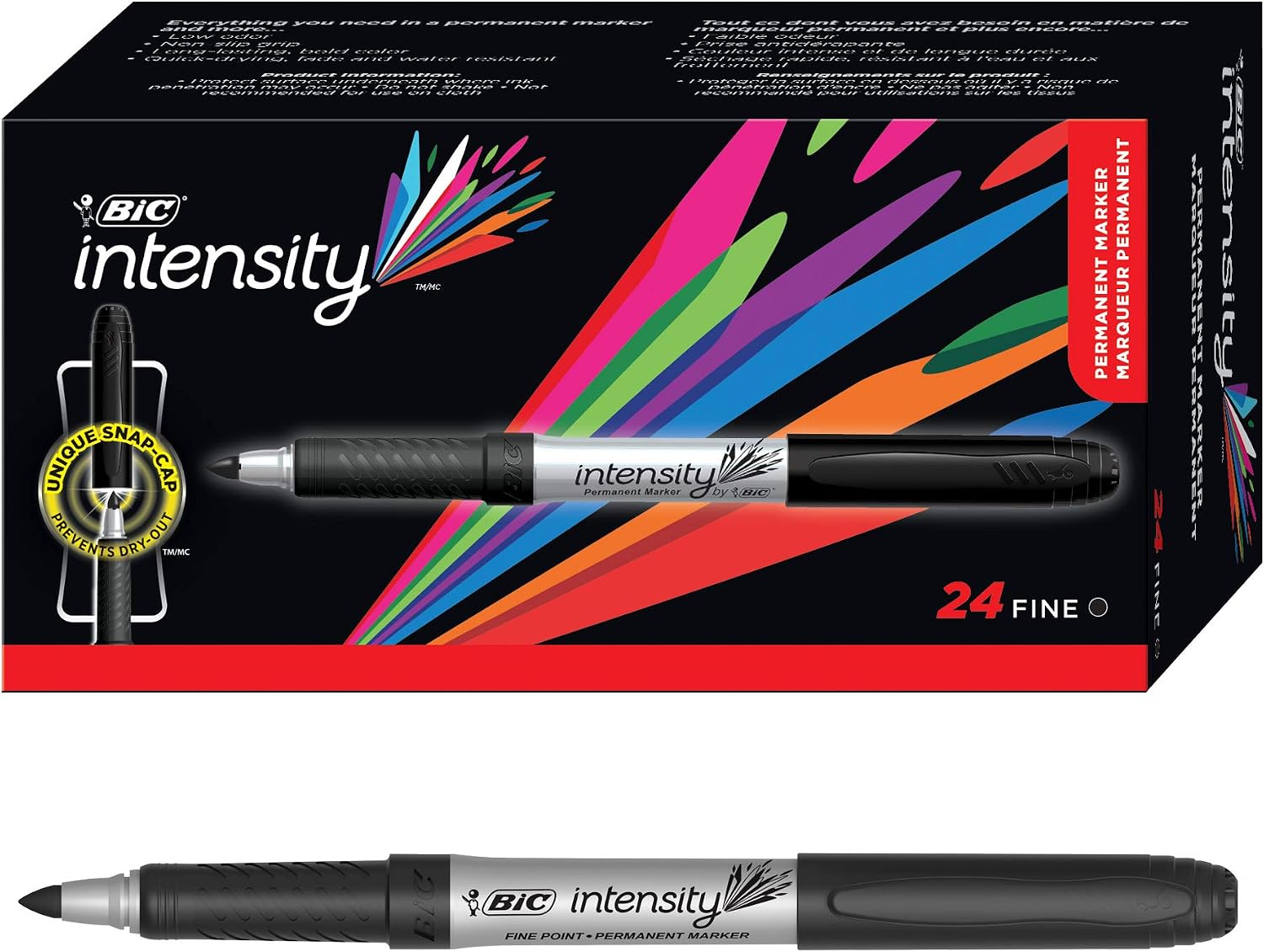 BIC Intensity Permanent Markers, Fine Point, Black, 24-Count (packaging may vary), 3.63 H x 5.5 L x 2 W