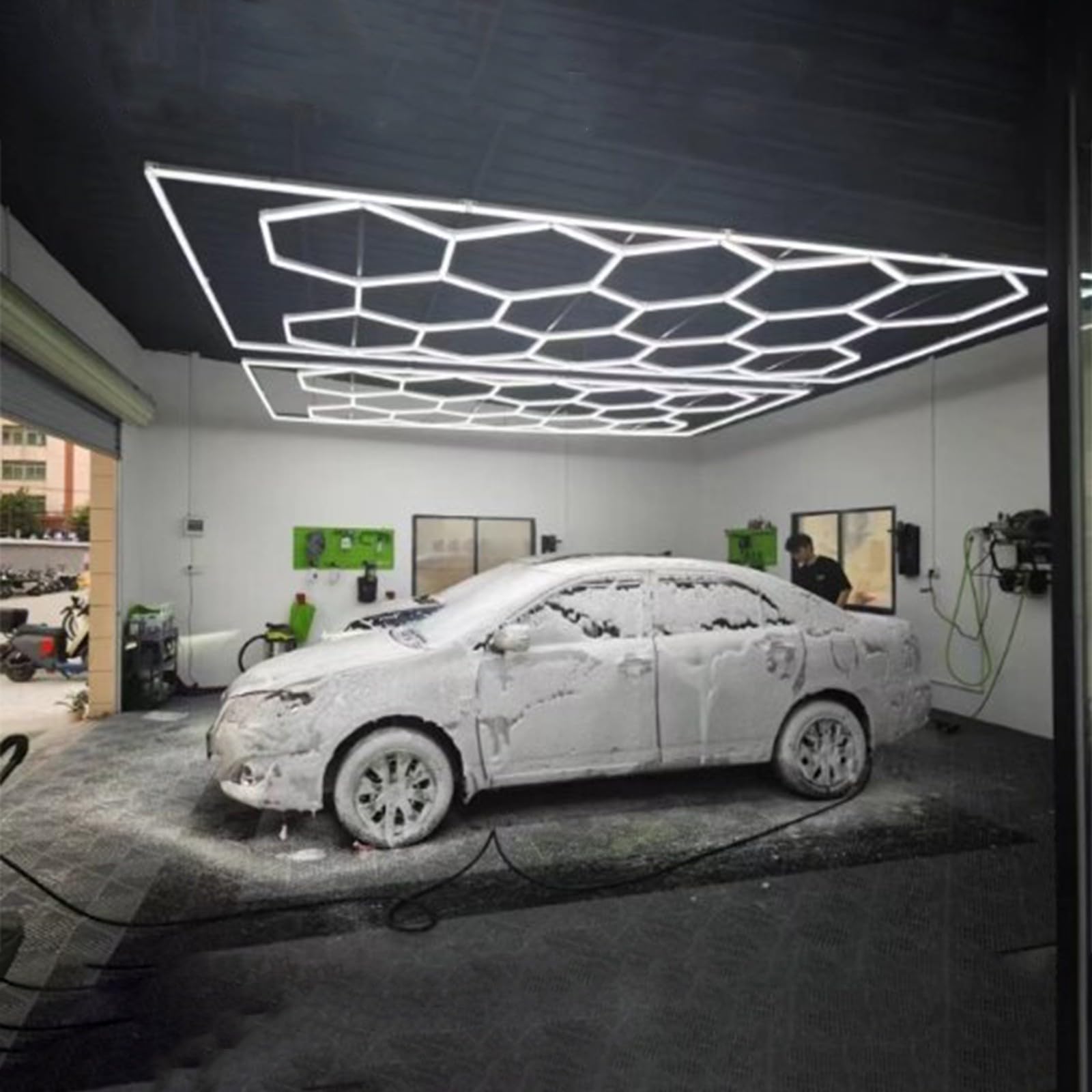 Plafonniers LED hexagonaux ultra-lumineux 6 500 K pour garage, atelier, salon de coiffure, institut de beauté, salles d'exposition et sous-sols, certifiés IP54 14 Hex with FRAME