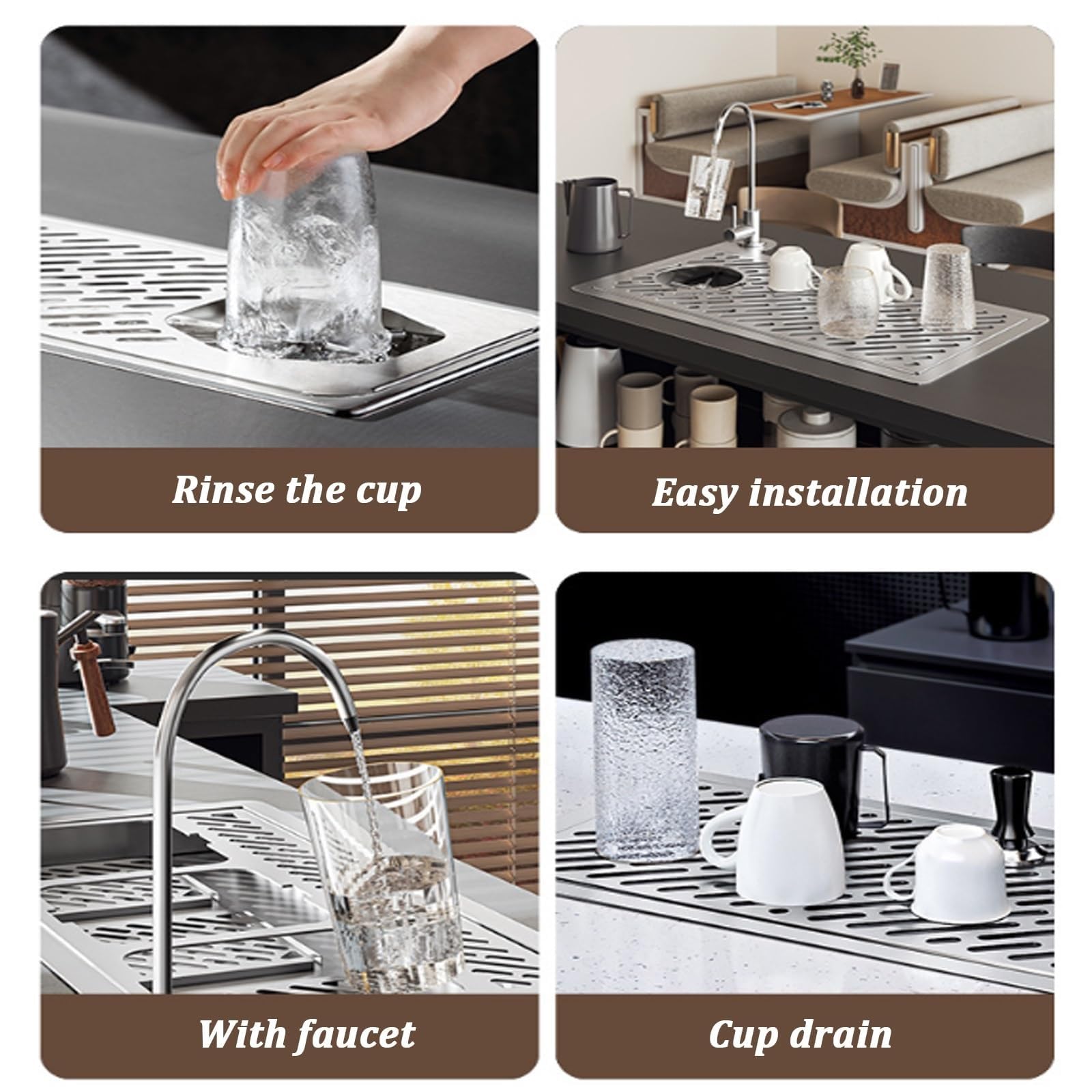 Lavavasos Comercial con Grifo Y Bandeja De Drenaje, Limpieza A Alta PresióN con Chorro MultiáNgulo De 360°, InstalacióN Sencilla E Integrada, para CafeteríAs, Hoteles Y Restaurantes(S)