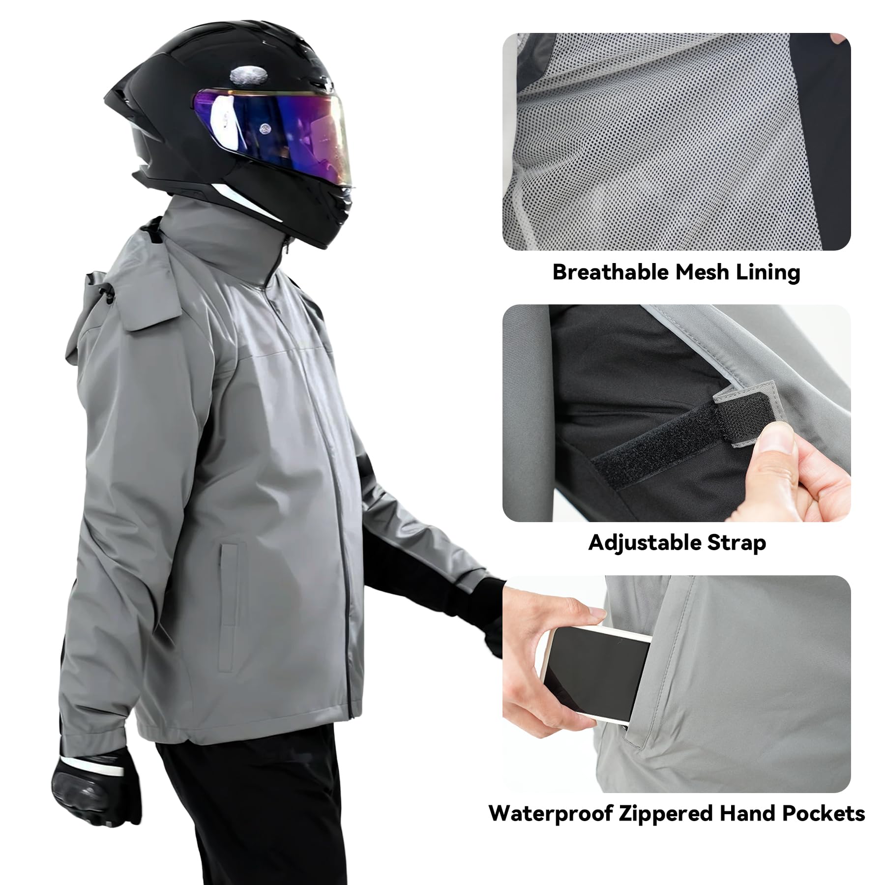 Waterproof Motorcycle Men's Rain Suit, Breathable Lightweight Hooded Reflective Rain Gear, Rain Jacket and Pants for Men