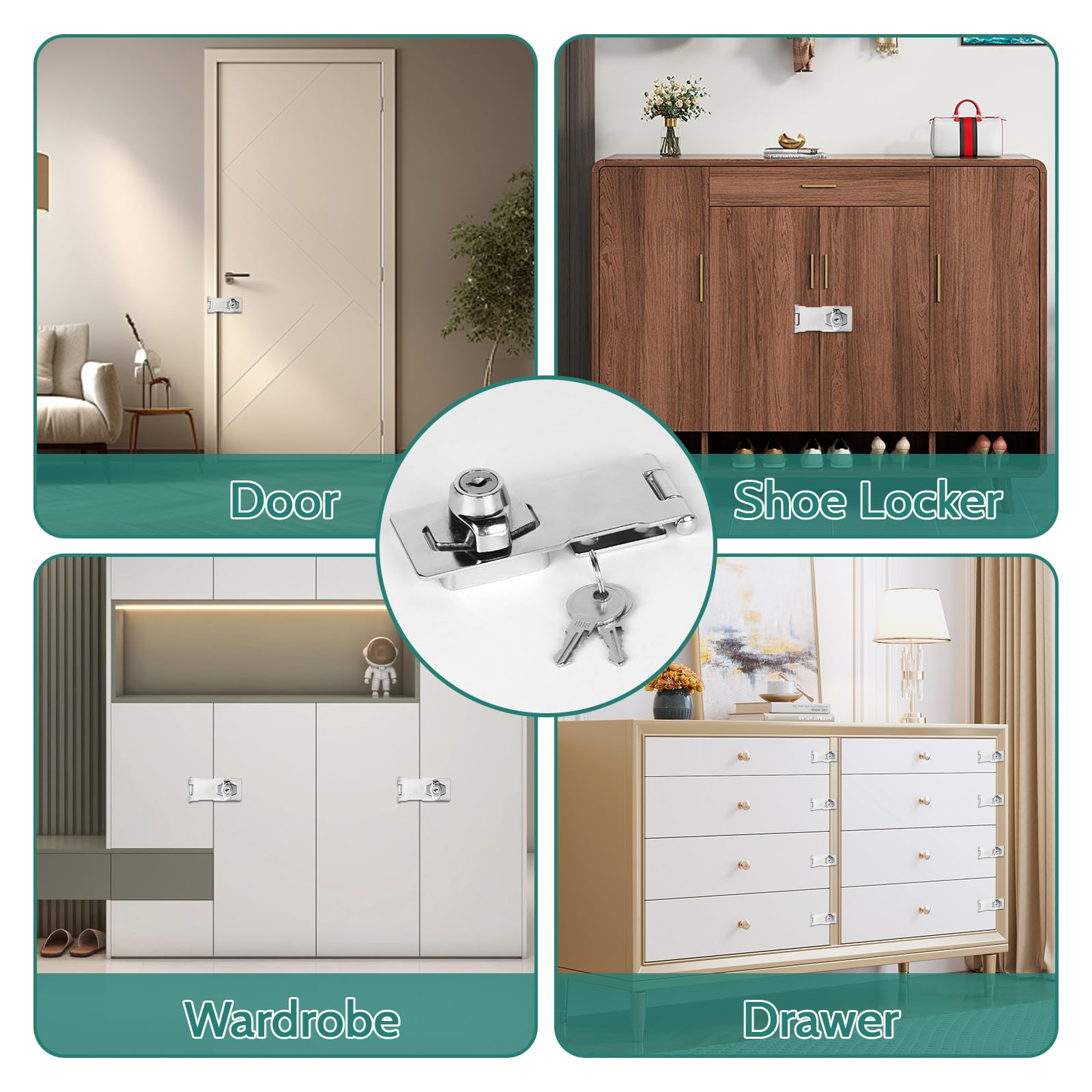 2 Cerrojos Con Combinación De 3 Dígitos Para Puertas, Armarios, Cajones - Negro, Acero Inoxidable, Instalación 90°/180°