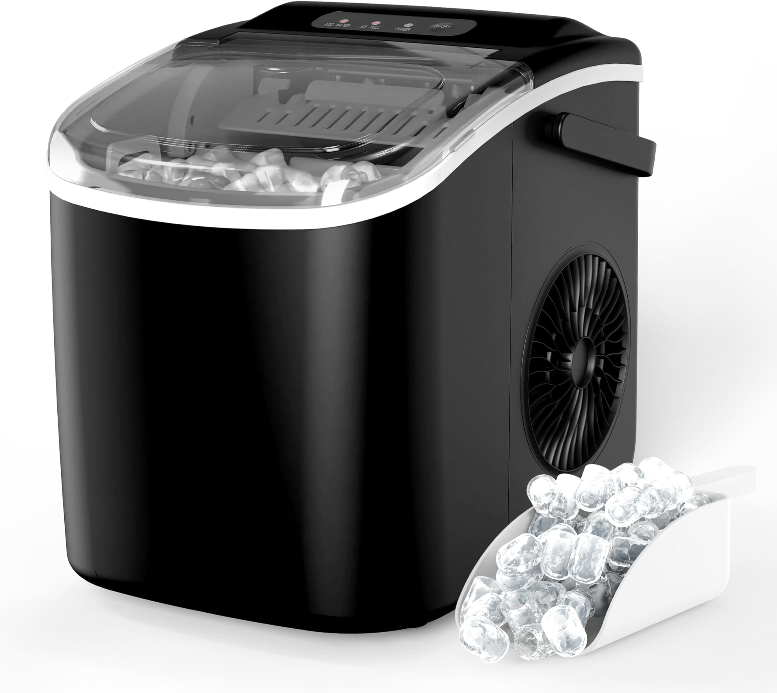 HealSmart Ice Maker for Countertop, 9 Ice Cubes Ready in 6 Mins, 26lbs Ice/24Hrs, with Self-Cleaning Feature, Ice Spoon and Basket, for Home, Kitchen, Camping, Party, Black