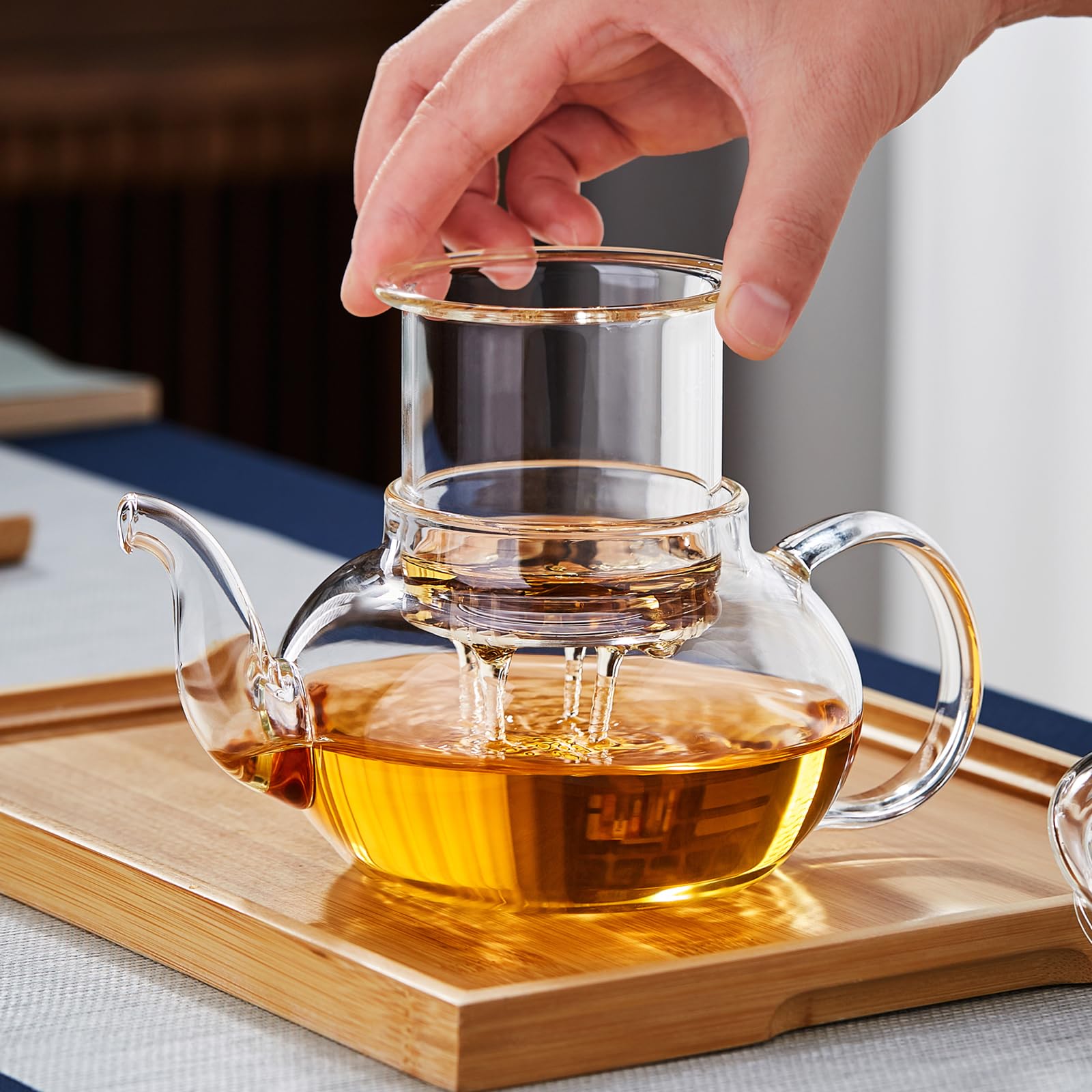 Teiera In Vetro Borosilicato Con Infusore - 800 Ml, Resistente Al Calore, Microonde Sicuro, Beccuccio Antigoccia - Foto 8