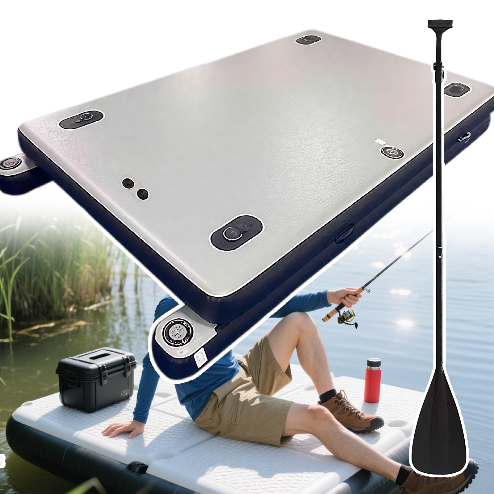 Quai flottant gonflable – Plateforme de quai d'air de 2 m/2,4 m avec pontons à fond renforcé pour la pêche – Connectez plusieurs quais