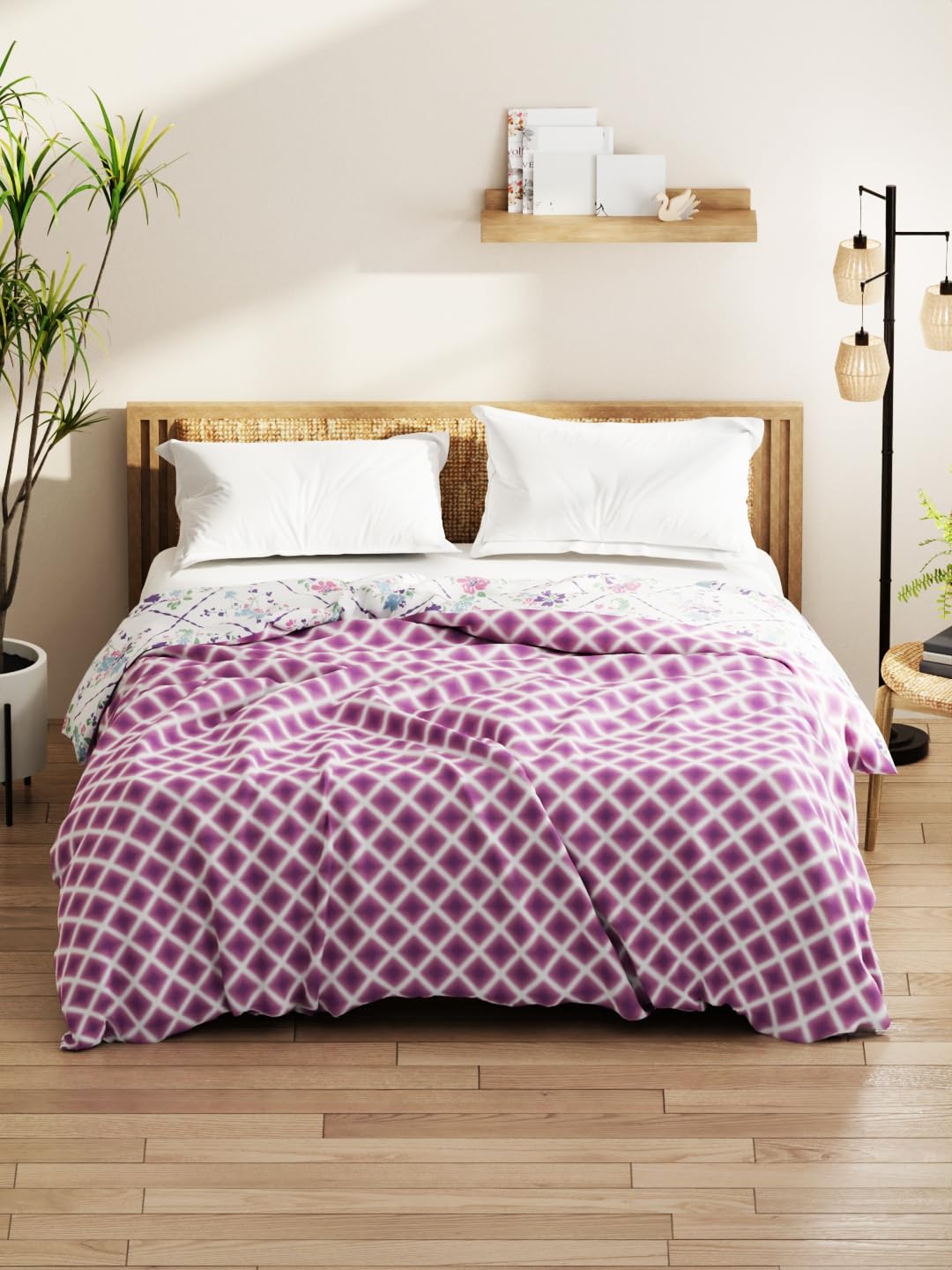 KOPA Super Soft Bamboo Micro Double Comforter for All Weather -1pc Double Size (Denim Cotton Feel) | Cotton Feel Reversible Lightweight | Bed Comforter for All Weather Geometric-Purple-image-2