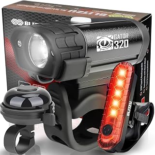 BLITZU Gator 320 USB-C Rechargeable Bike Lights Set with Bell - Super Bright Front & Rear Lights, Waterproof, Tool-Free Install for Commuters