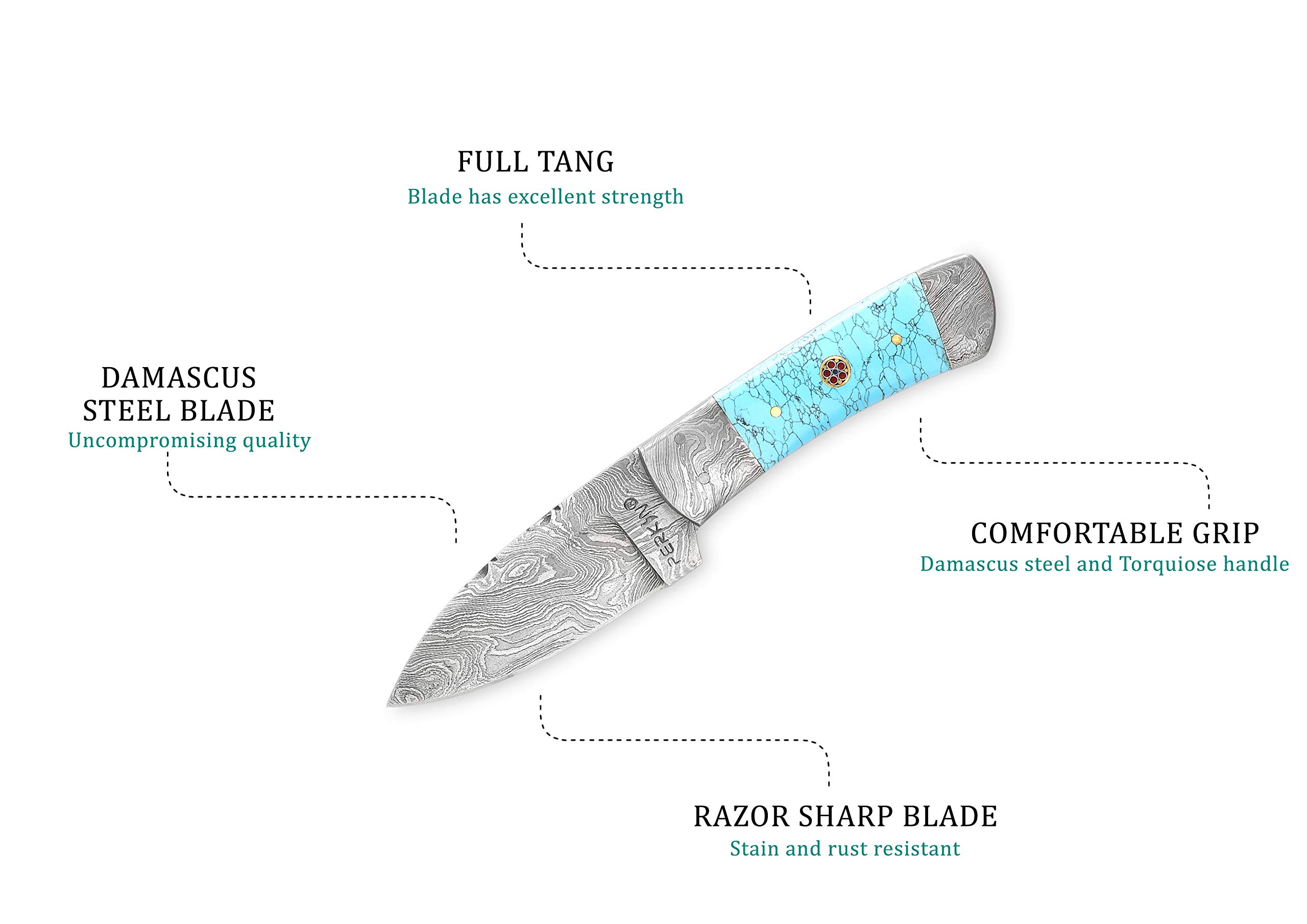 Perkin knives damasceński nóż myśliwski ze skórzanym etui