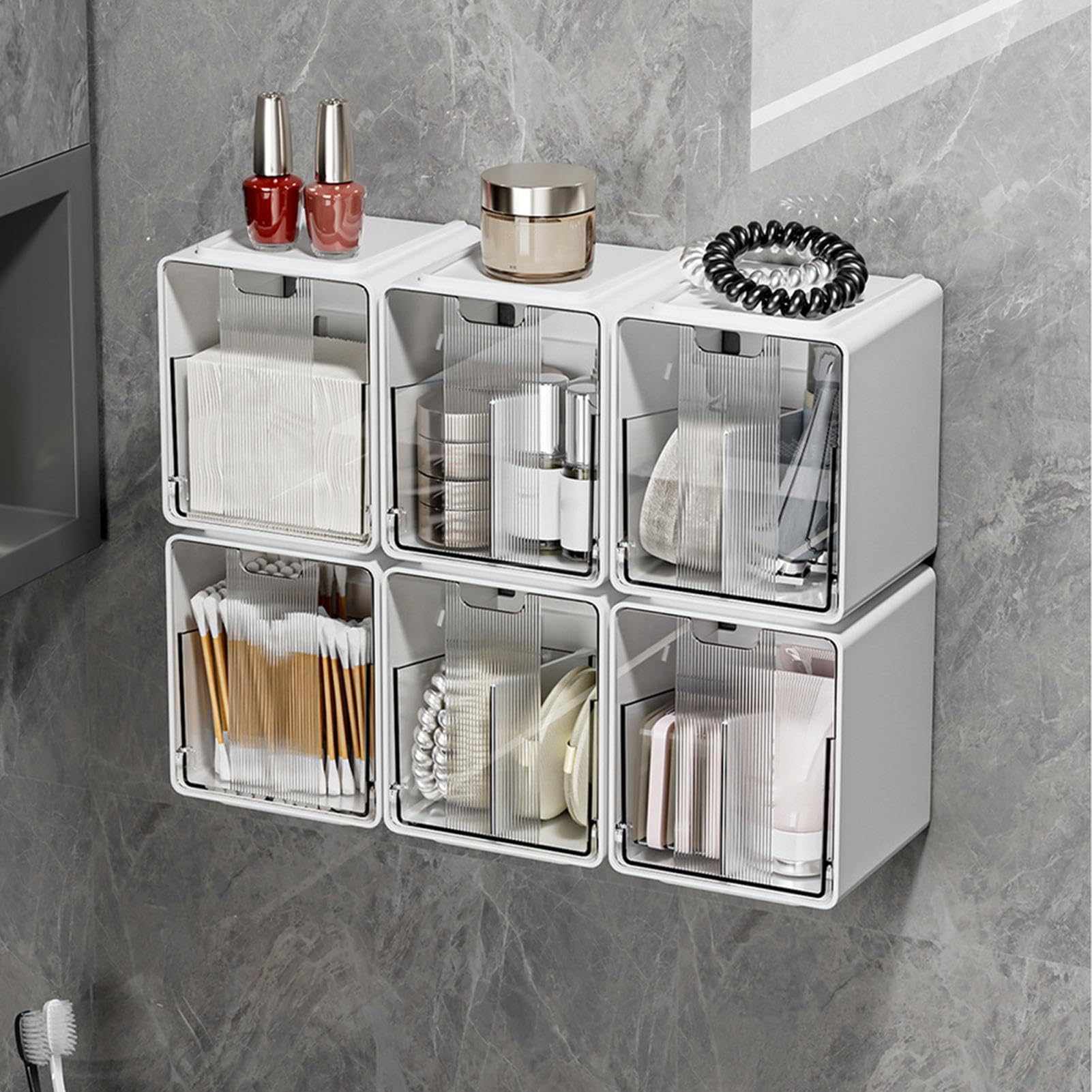 Wattestäbchenhalter Transparenter Staubdichter Organizer Mit Schublade | Wattepad-Halter Für Schminktisch Mit Schublade Frisiertisch Wandregal Kleiderschrank Schlafzimmer Salon Spa (Weiß)