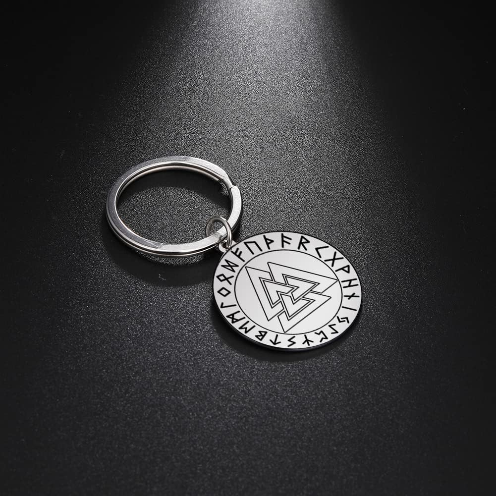 VASSAGO Viking Runes Keychains 3 Pieces Stainless Steel Coin Pendant Key Chain Celtic Symbol Wolf Raven Hrunger Heart Keyring - Image 5
