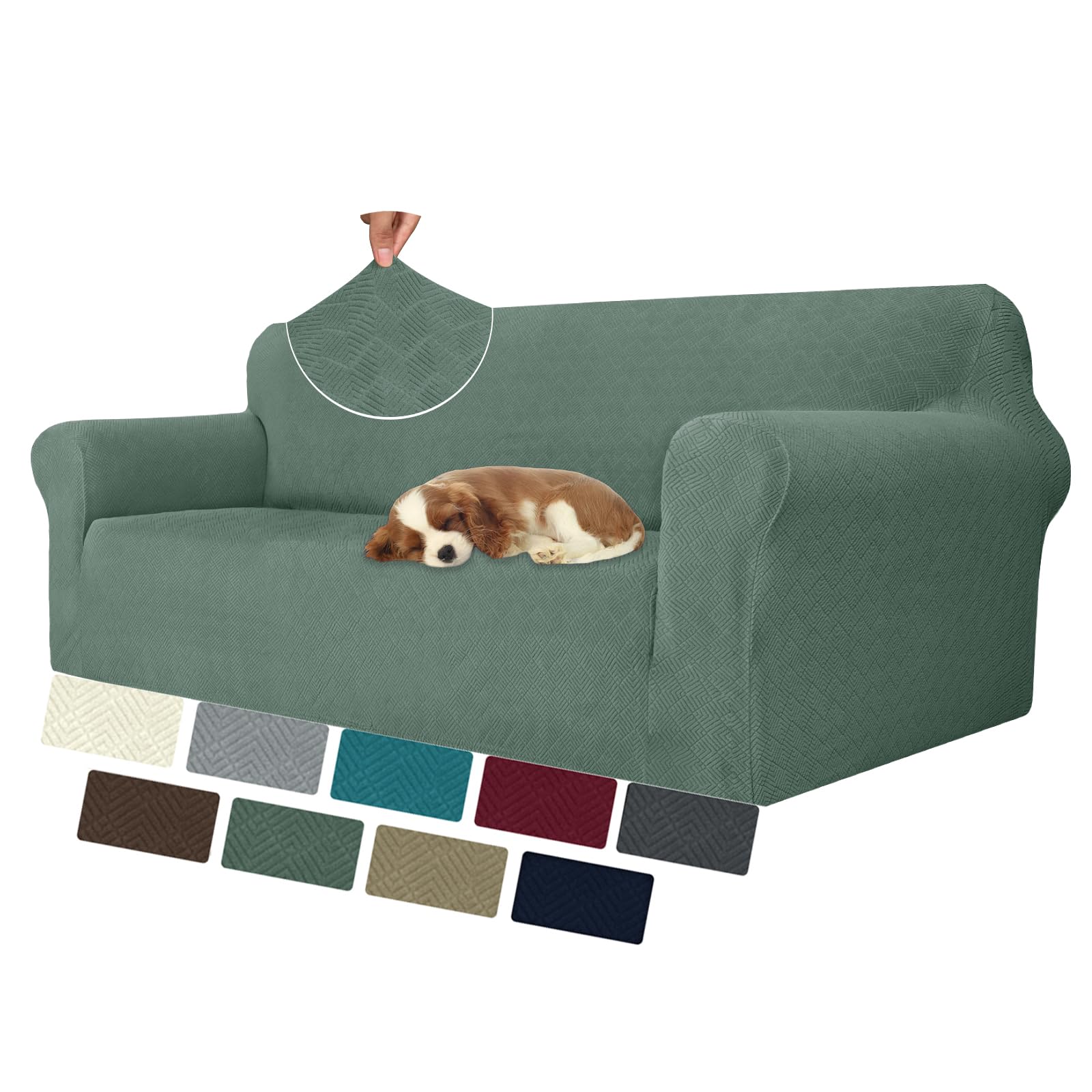 MAXIJIN Elastic 3 Seater Sofa Covers (71"-91", Universal Couch Cover With Armrests, Modern Stretch Cat Anti-Scratch Covers, Washable Non-Slip Slipcovers (Pea Green, 3 Seater)