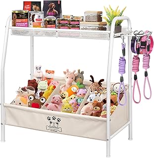 Large Dog Toy Storage Basket, Adjustable Large Pet Dog Toy Bin Organizer, Dogs Toys Stuff Organizer Box with 2 Velcro Dividers for 1–3 Compartments for Living Room Area