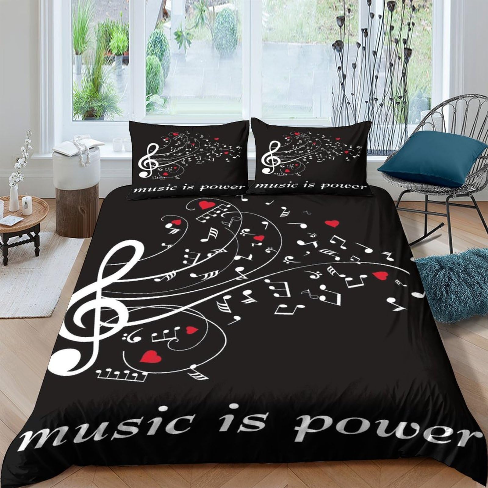 Ctjqhvkz Style-10 3D Printed Music Notes Fitted Sheet Microfiber Black Artistic Heart Mattress Cover Bedroom Decor Machine Washable Single（135X200cm）