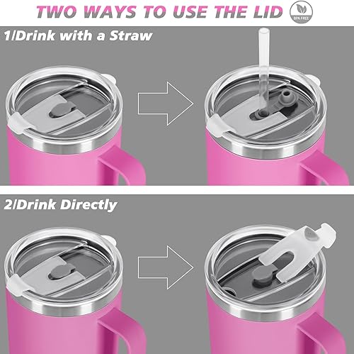 Miniatura 8 de Vaso de 40 onzas con asa y pajilla, taza aislada al vacío de doble pared de acero inoxidable, taza de café de viaje de 40 onzas a granel con funda