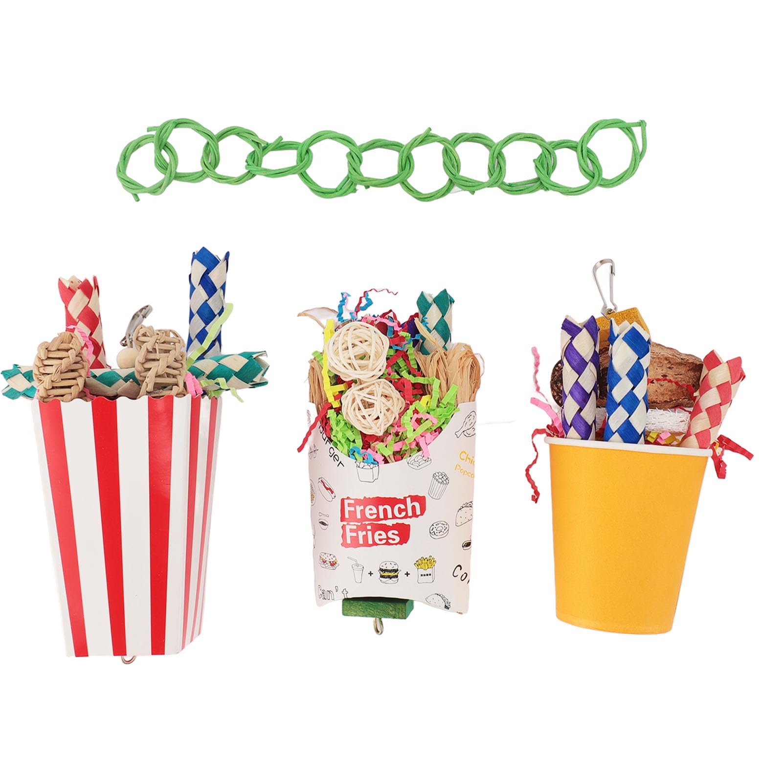 Parrot Foraging Cup Toy, Shredding Bird Toy Set for Parakeet Cockatiels Budgie Lovebirds, Colorful Interactive Design with Pine Wood Parts, Meets Shredding Foraging Grooming Clim