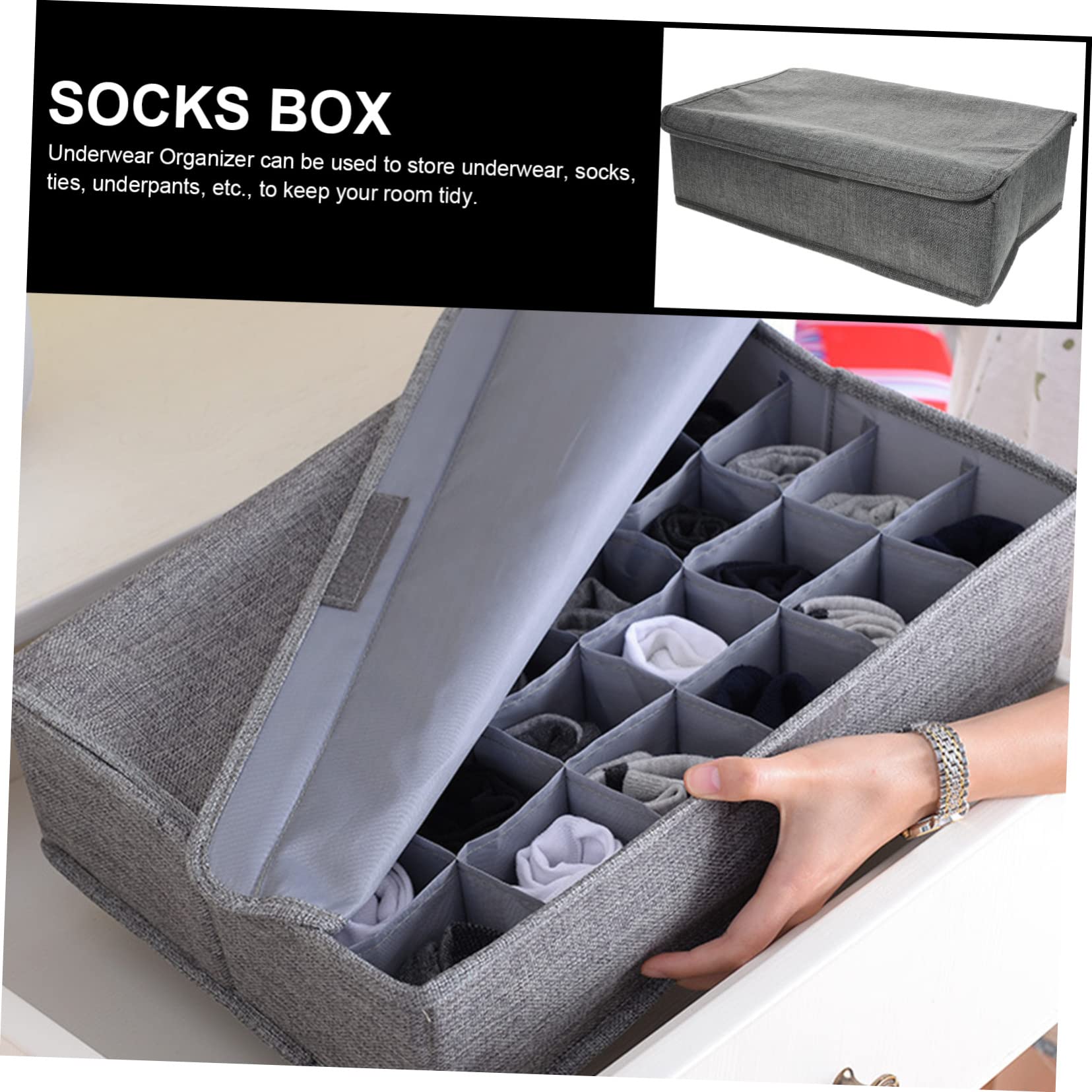 Organiseur de tiroir pliable à 30 compartiments – Boîte de rangement en coton gris pour vêtements, sous-vêtements et chaussettes – Séparateur peu encombrant avec couvercle pour l'organisation et le