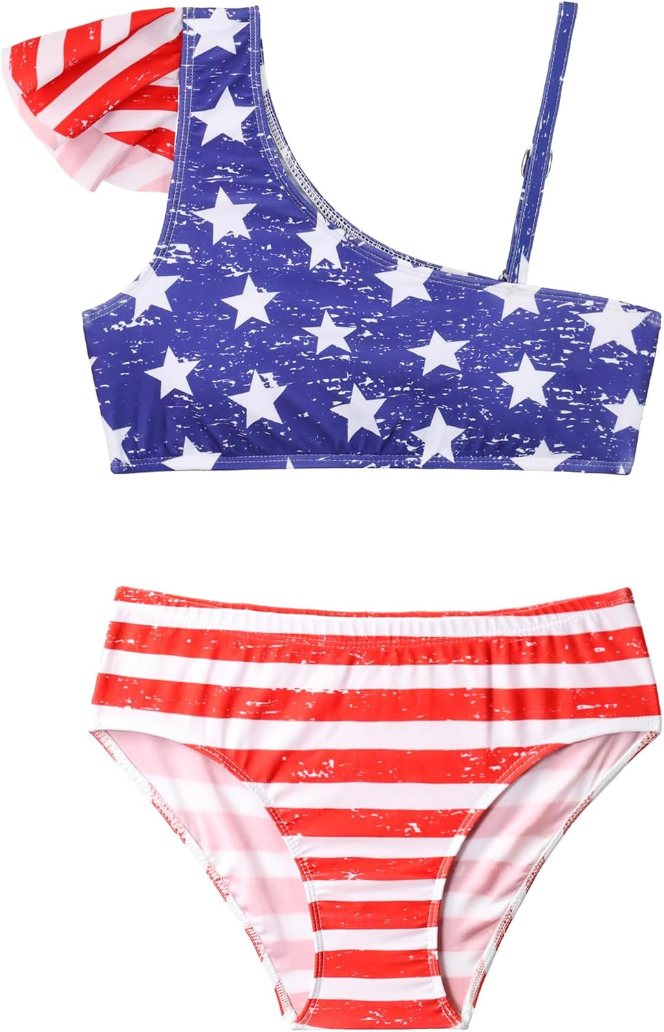 Bathing Suits for Girls Size 8-9 Years Old Blue White Stars Ruffle Bikini Swimsuit Set with Bottom