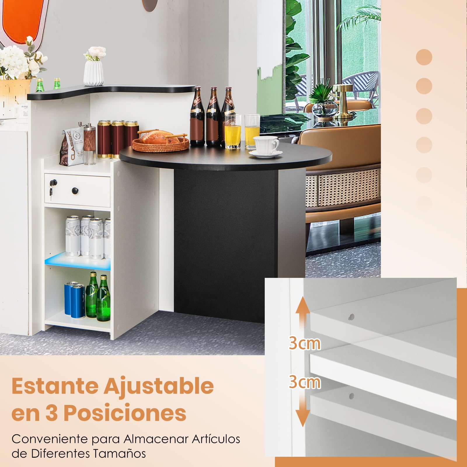COSTWAY Escritorio de Recepción, Escritorio Ovalado de Mostrador con Cajón con Cerradura, Estante Ajustable, Mostrador Minorista para Caja, 120 x 70 x 100 cm, Mostradores Recepcion, Industrial (negro)