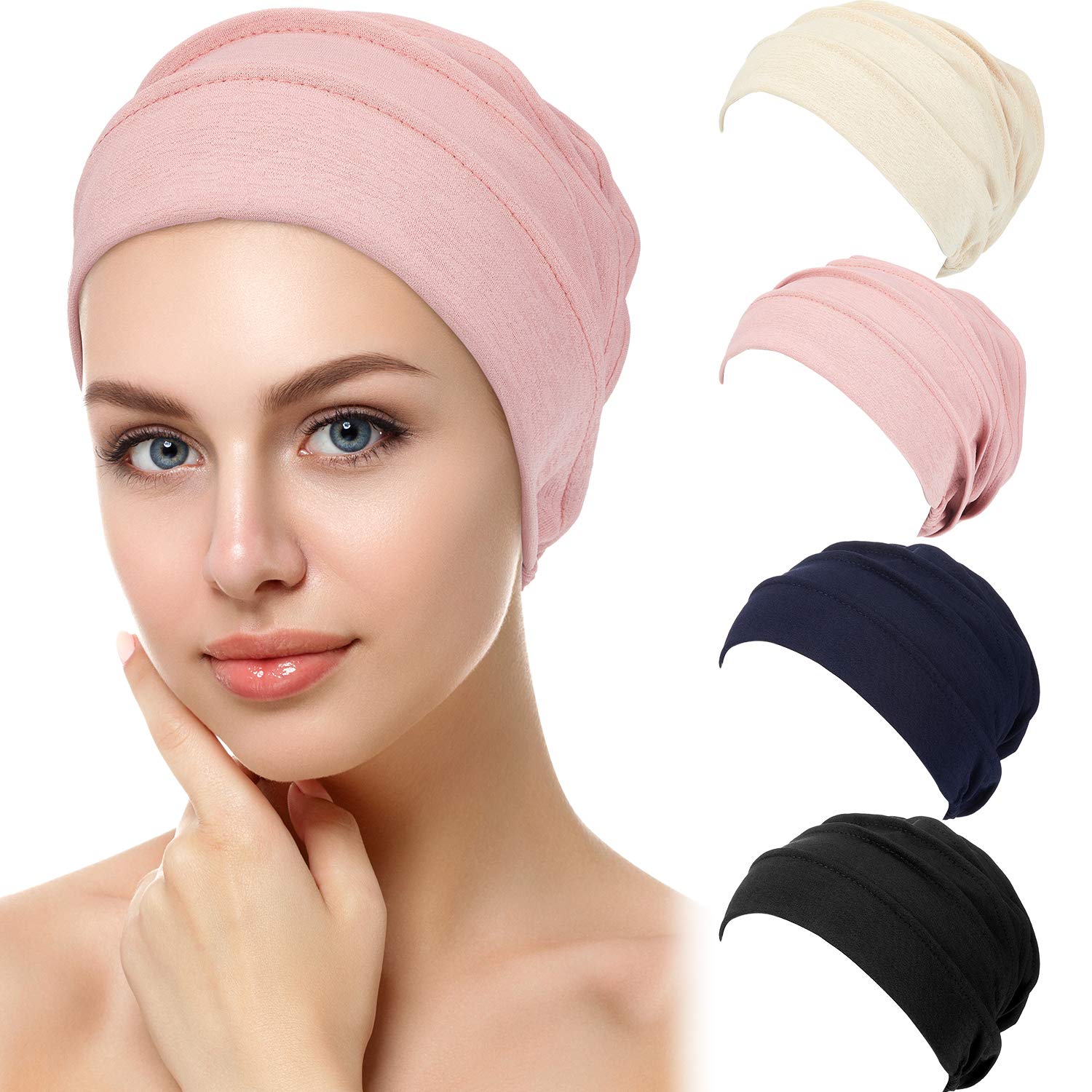 Syhood4 Pieces Slouchy Beanies Hats Soft Polyester Sleep Cap Stretchy Sleeping Cap Headwear for Women