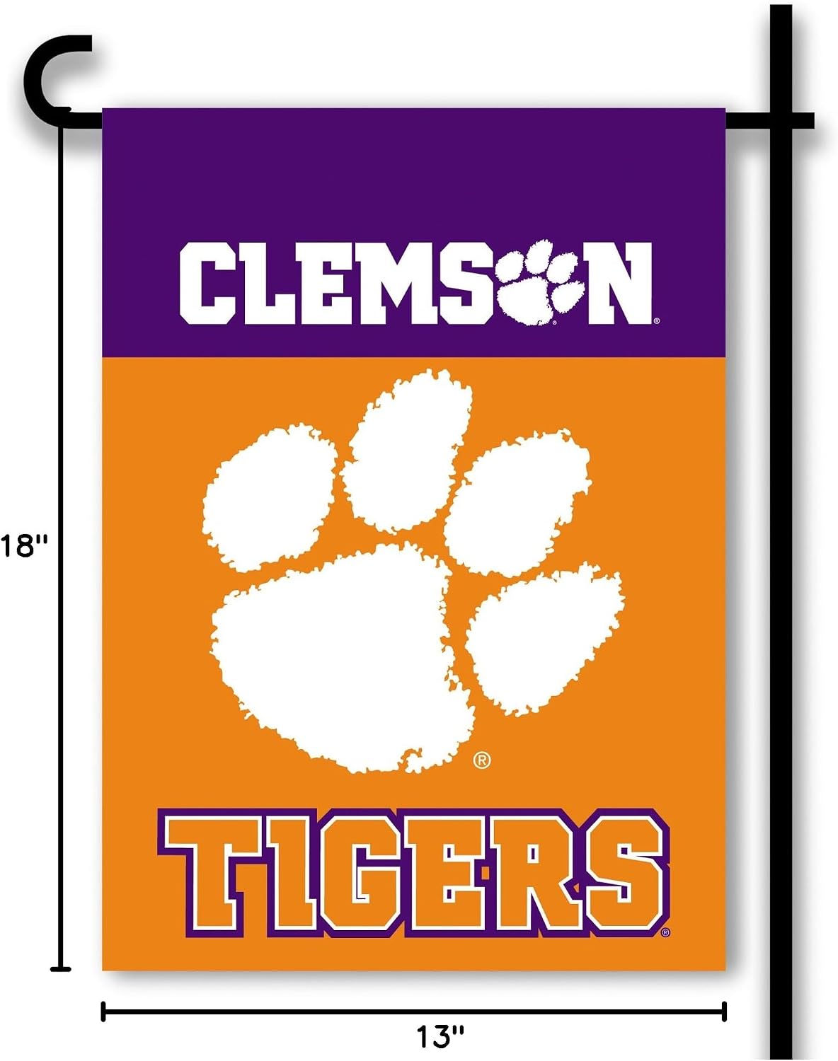BSI PRODUCTS, INC. - Clemson Tigers 2-Sided Garden Flag - Includes Plastic Pole with Suction Cups - CLEM Football Pride - High Durability - Designed for Indoor & Outdoor Use - Great Gift Idea