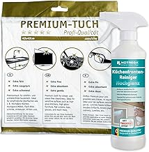 HOTREGA Küchenfronten-Reiniger Hochglanz 500 ml | Streifenfrei & pH-neutral | Für lackierte, foliert, glänzende Flächen | inkl. Premium-Microfasertuch