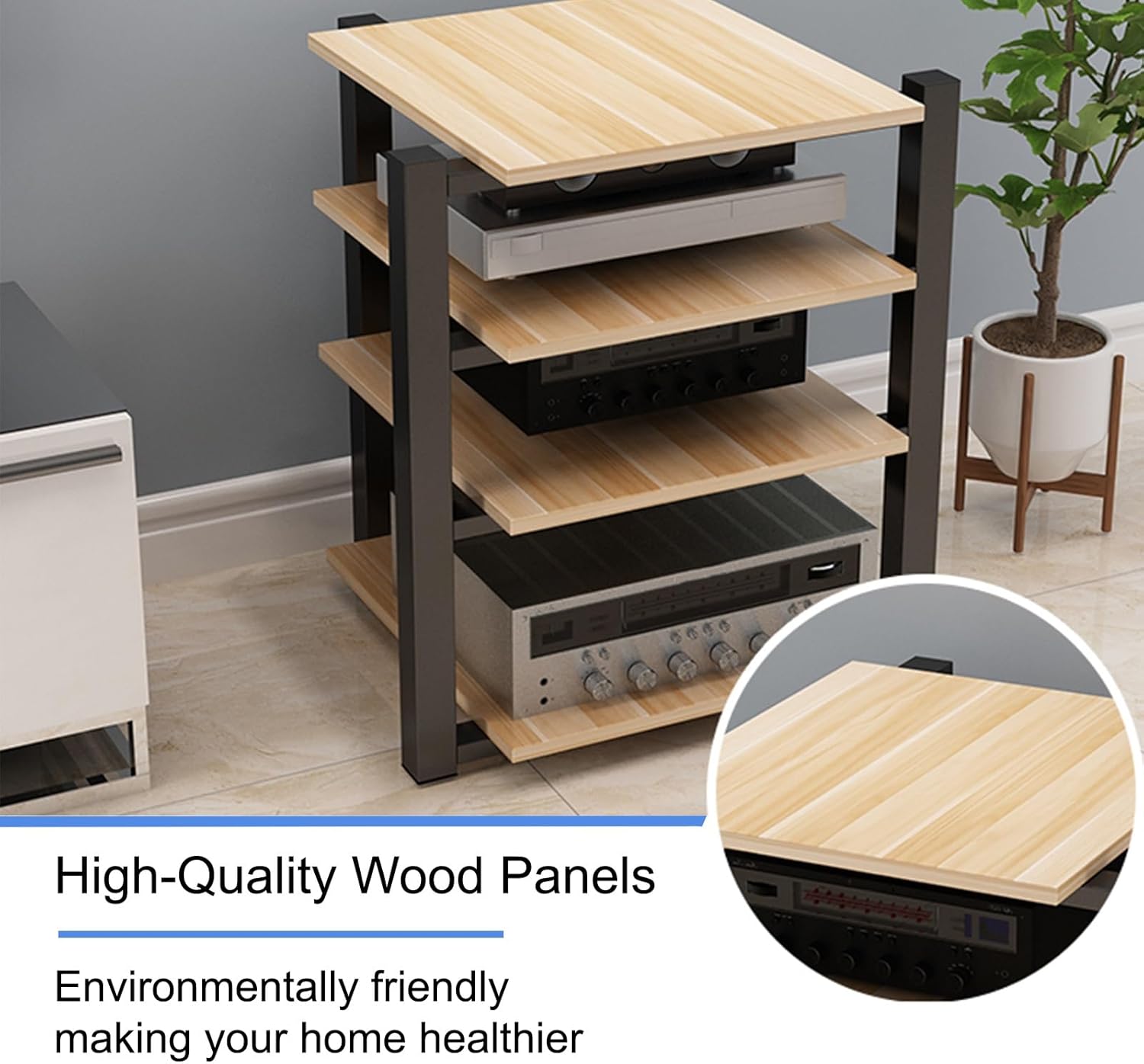 Media Stand Turntable with Storage CD Record Player Stereo Receiver AV, Equipment Cabinet Display Stand, Record Player Entertainment Device, Suitable for Home(Black,40cm/15.7in)