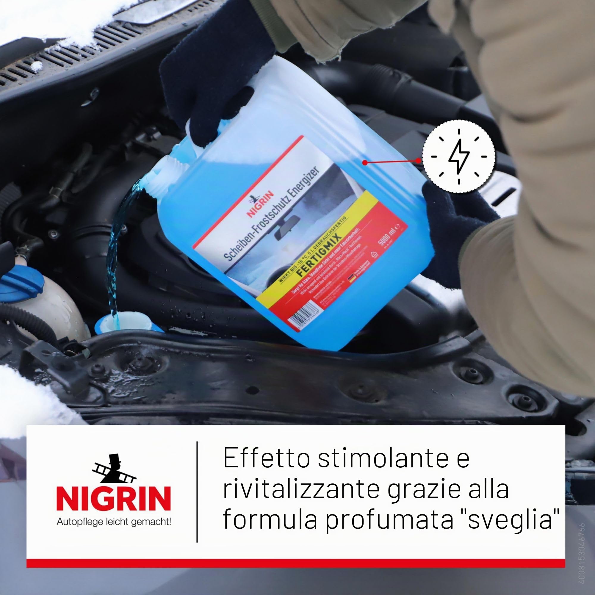 NIGRIN Liquido Antigelo per Parabrezza ENERGIZER Pronto all'Uso -18°, ad azione rapida, senza aloni e previene il ricongelamento, blu, 5 litri