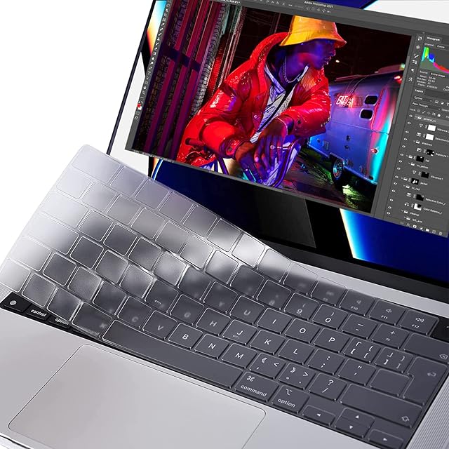 PCTC Ultra Thin TPU Keyboard Cover For MacBook Air 13.6 inch M2 A2681 2022 & For MacBook Pro 14/16 inch M1 Pro/Max A2442/A2485 2022 2021, Soft Skin Protector, Transparent