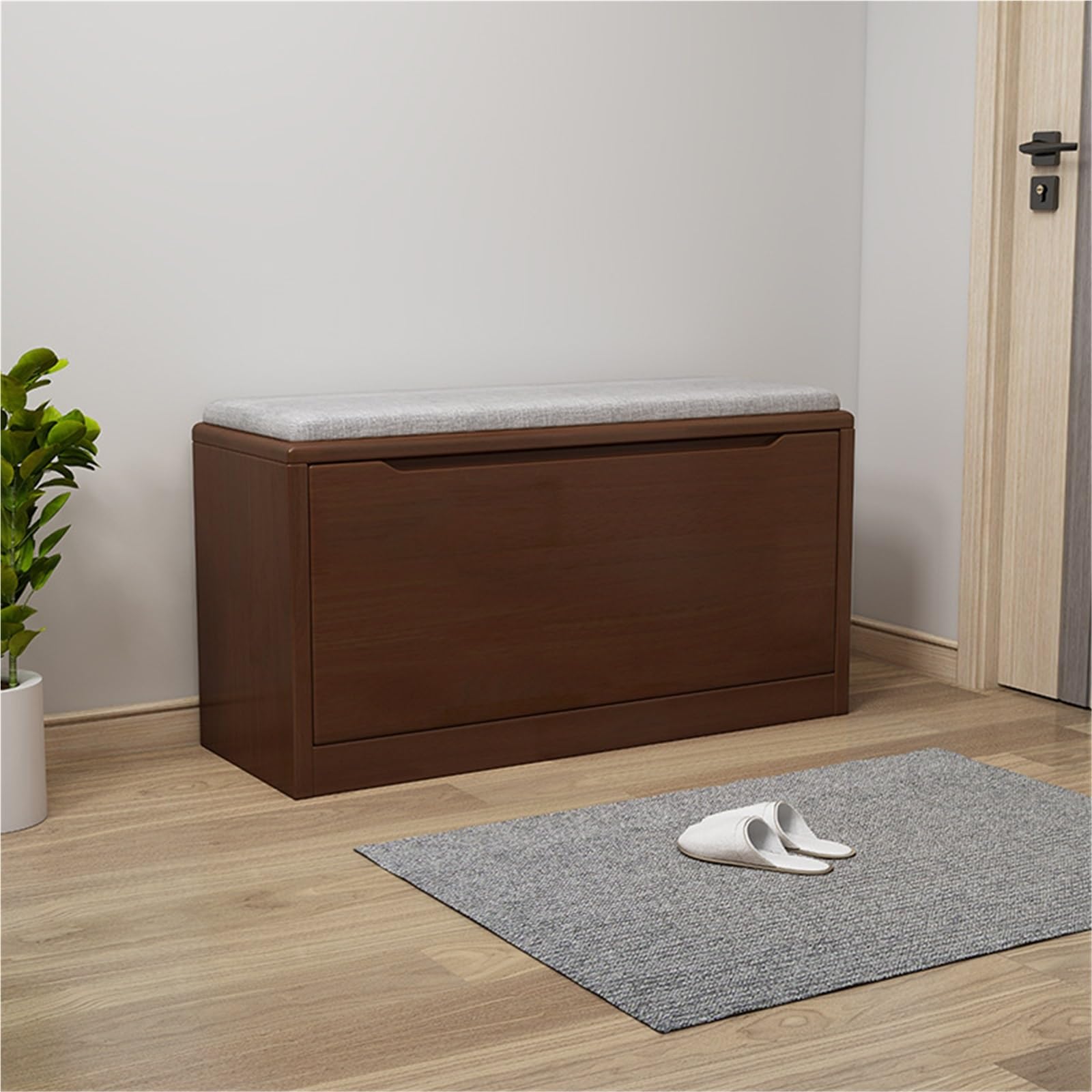 Banc à chaussures en bois avec étagère de rangement d'entrée et coussin amovible 80 cm