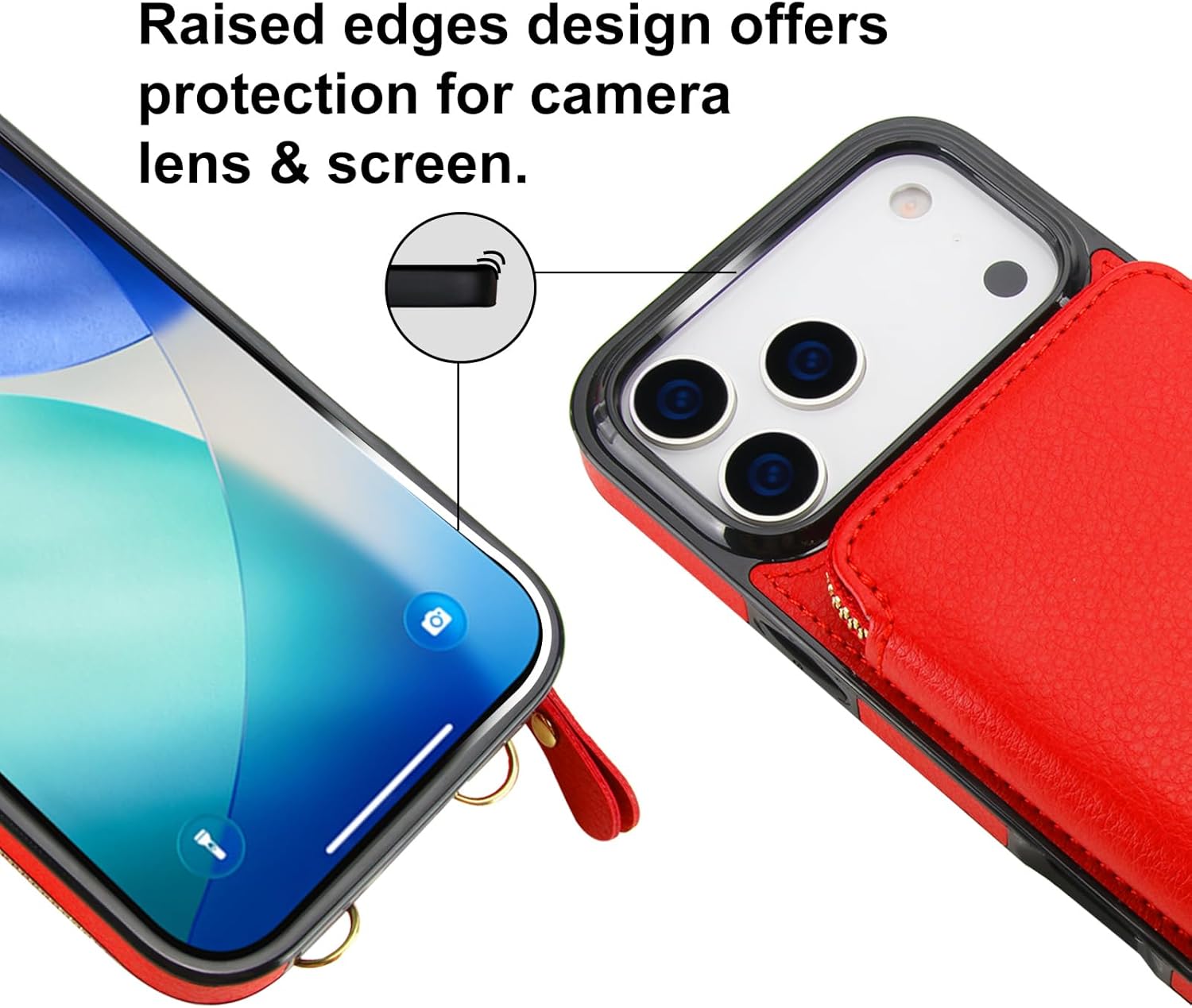 Bocasal Crossbody Wallet Case for iPhone 17 Pro Max, RFID Blocking Leather Purse Case with Card Holder, Protective Handbag Flip Cover with Zipper Wrist Strap Lanyard for Women 5G 6.9 Inch (Red)