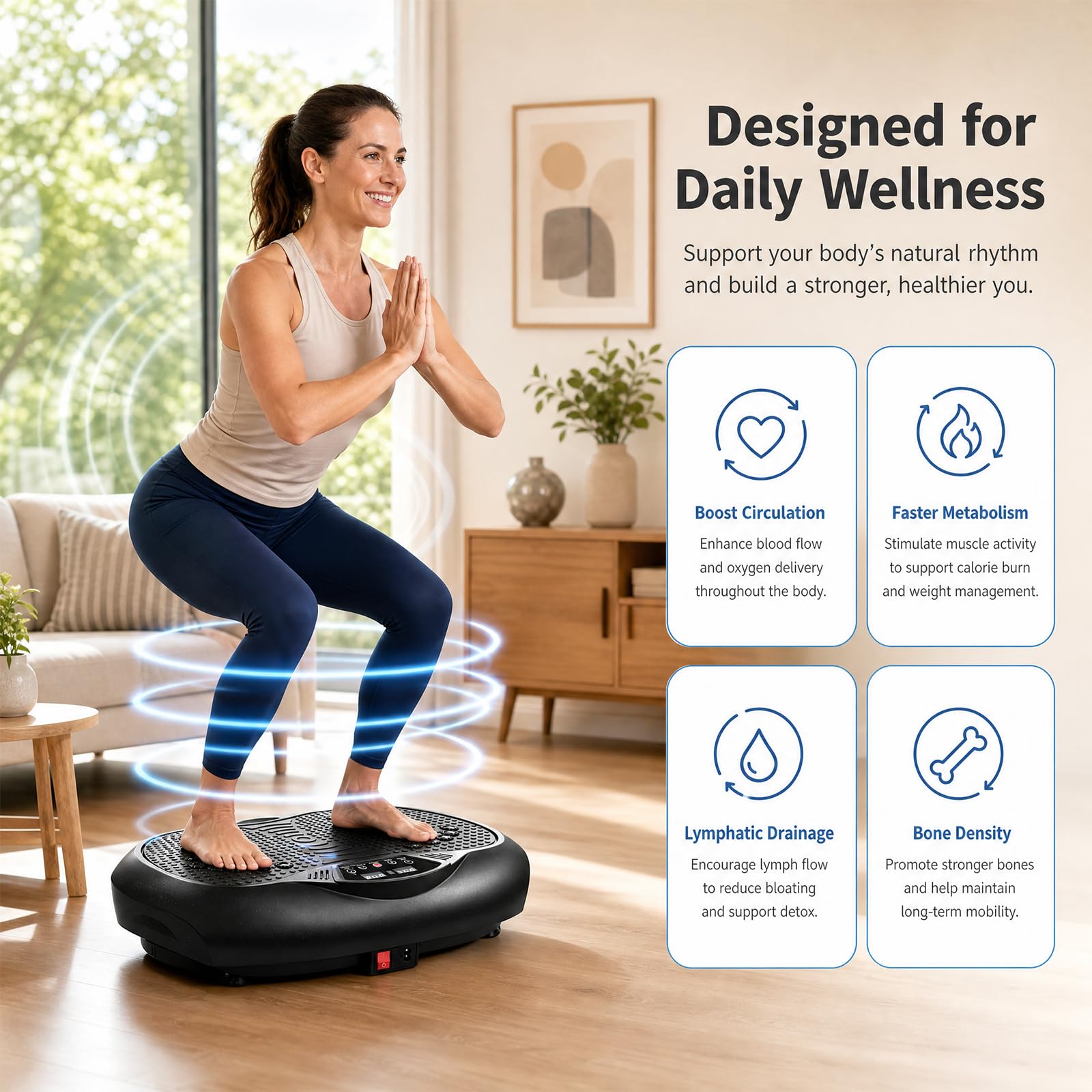 Natini Dispositivo de fitness con placa de vibración para entrenamiento de cuerpo completo, plataforma de vibración y drenaje linfático para pérdida de peso, escuela deportiva en casa, barra de