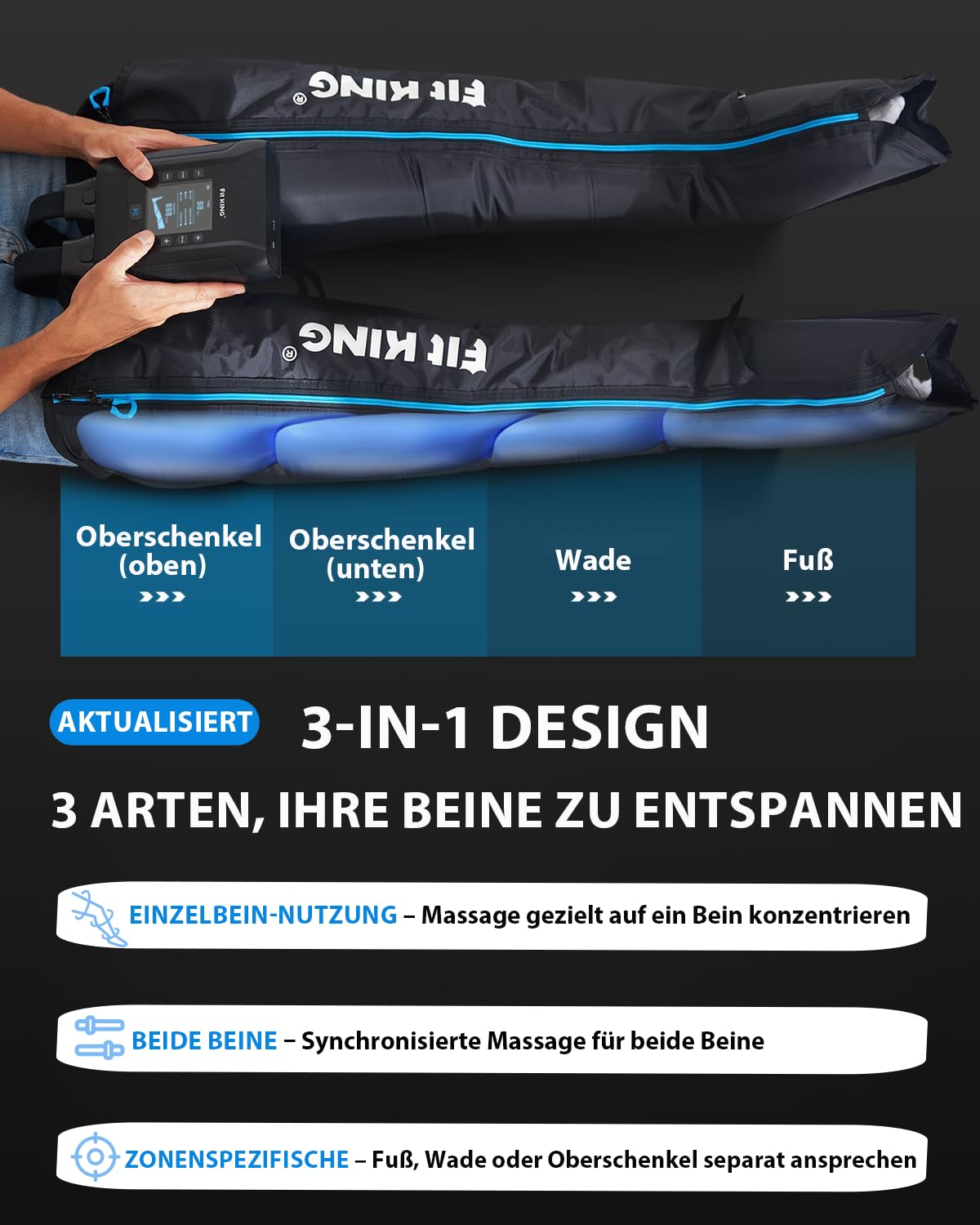FIT KING Kabellose Beinmassagegerät, Massagegerät für Beine Kompressions Manschetten für die Beine zur Entspannung und Tiefenentspannung nach dem Sport (Mittel)