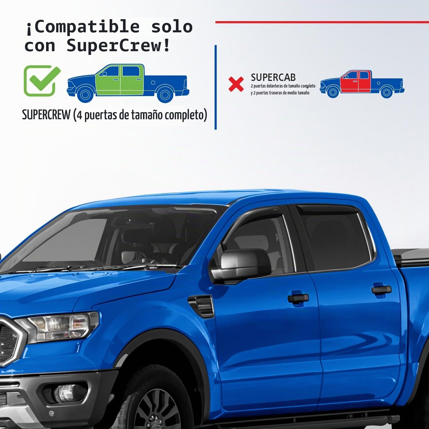 Goodyear Deflectores para/Compatible con Ford Ranger 11-22 - en Canal 4ud | Derivabrisas Ford Ranger III T6 – deflectores ventanilla coche, cortavientos, paravientos, policarbonato, duradero
