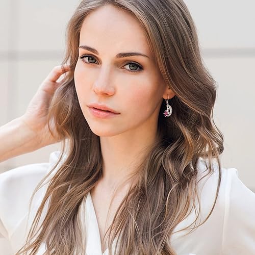 Miniatura 2 de YL Aretes de colibrí de plata de ley con flores de luna celta, aretes colgantes con piedra natal y cierre de palanca para mujer