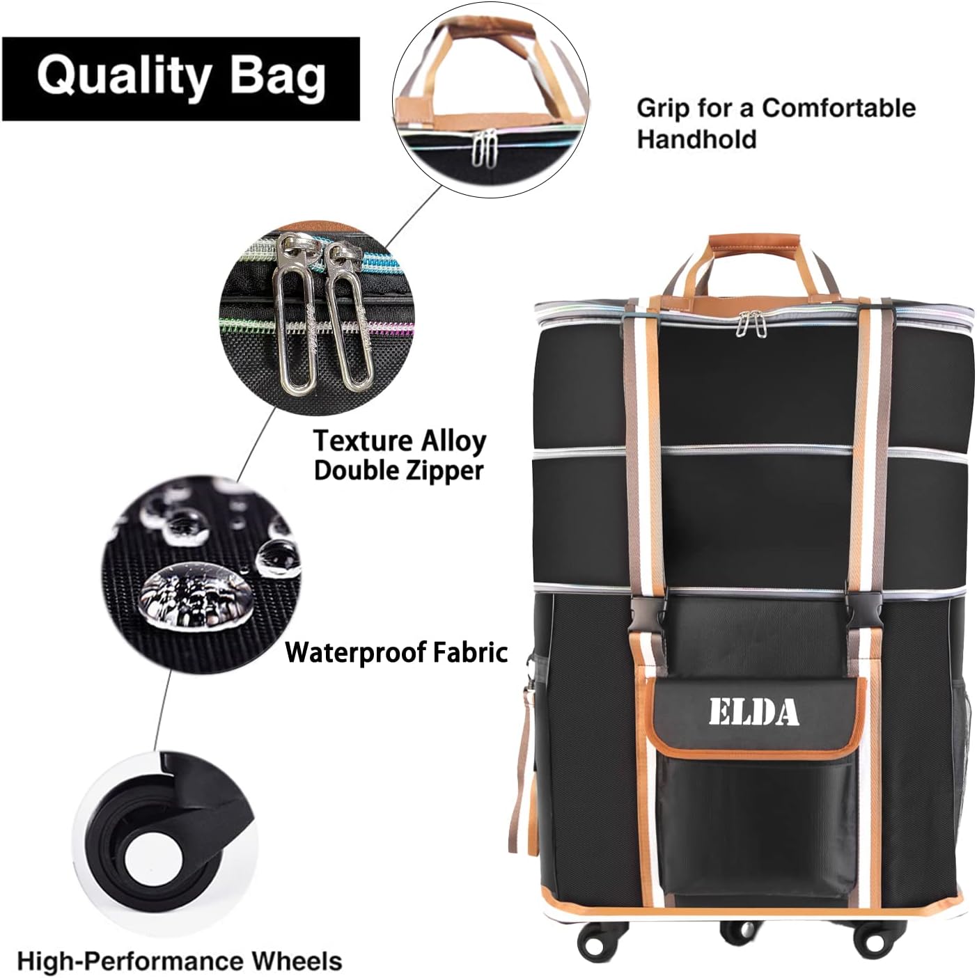 review ELDA Expandable Foldable Luggage Suitcase Rolling Travel Bag for Men Women Lightweight Suitcase Large Capacity Luggage with Universal Spinner Wheels