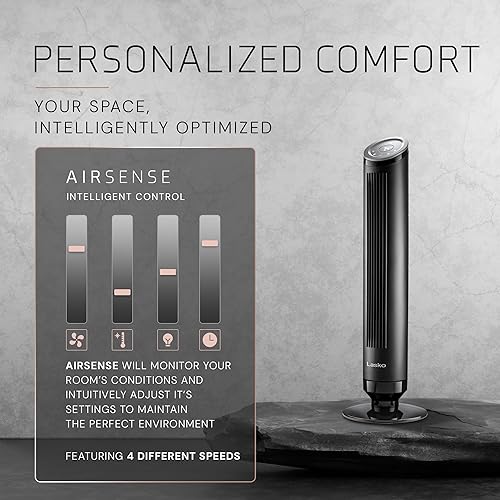 Vista 6 de Lasko Ventilador de torre Ascend con control remoto, ventiladores de piso de 36 pulgadas para dormitorio del hogar, flujo de aire de 29 pies/s