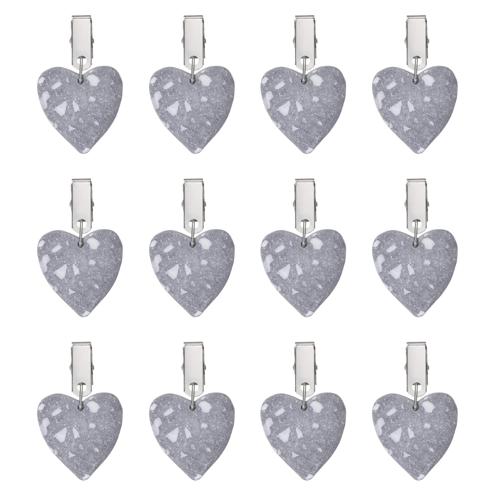 sourcing map 12Pcs Tablecloth Weights, Marble Table Cover Weights with Metal Clips, Heart Shape Stone Tablecloth Pendant 4.5 x 4.5cm for Outdoor Party Picnic Garden Table Decoration, Gray White