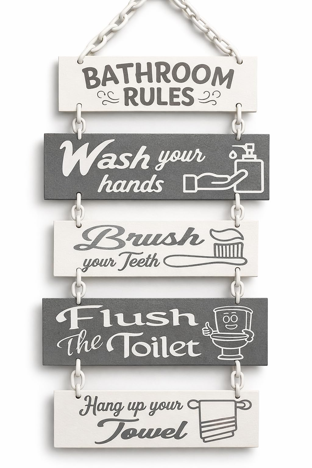 Bathroom Rules Wall Plaque – Grey 3D Printed Hanging Sign – Modern Bathroom Decor – Funny Bathroom Rules Sign – Bathroom Wall Art