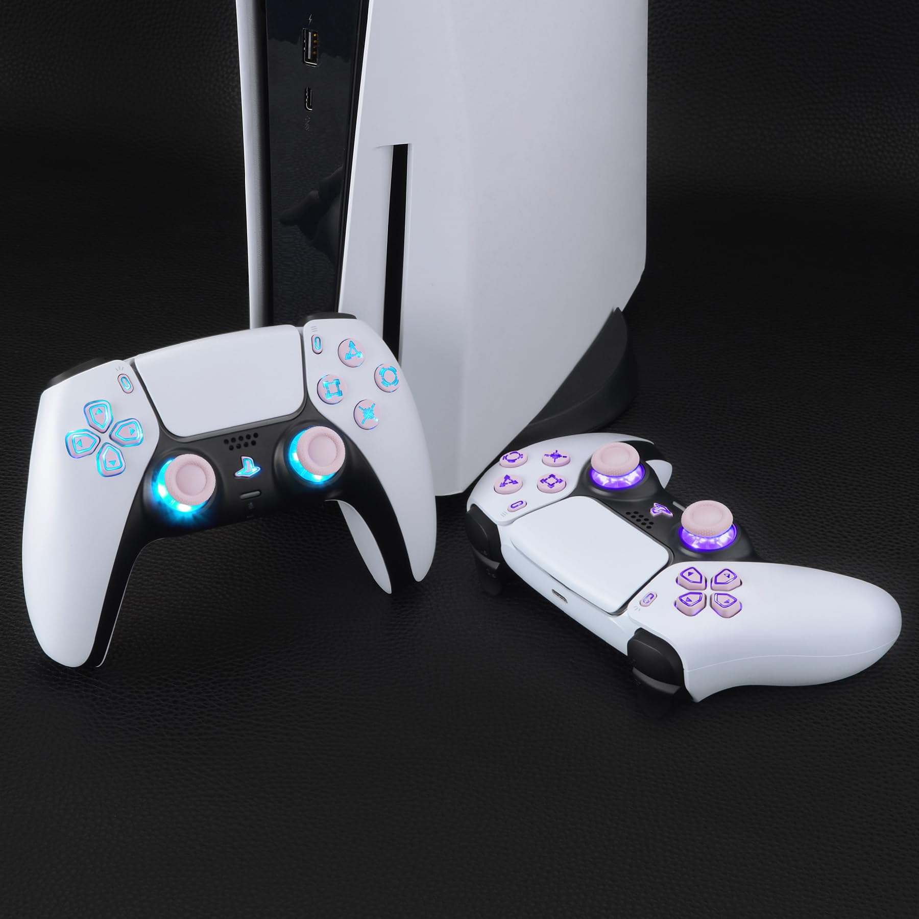 eXtremeRate Multicolore Tasti Luminosi per ps5 Controller BDM-030/040/050,D-pad Levette Analogiche Pulsanti DTF V3 LED Kit Ricambio per ps5 Joystick(Senza Controller)-Rosa