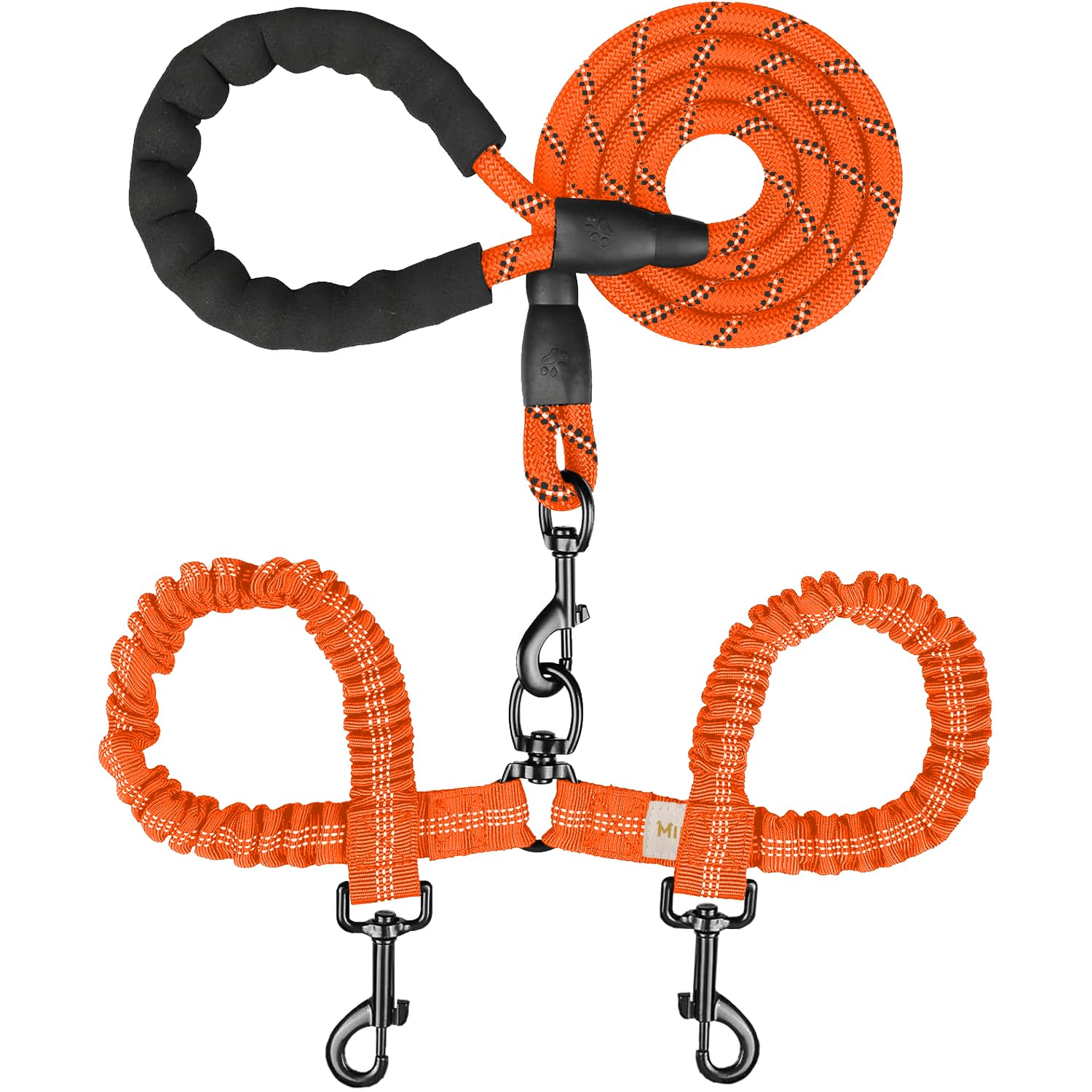 MingXpets Double Dog Leash, Dual Dog Leash, 360° Swivel Tangle Free Bungee Walking Training for Large Medium Dogs, Shock Absorbing Bungee Reflective