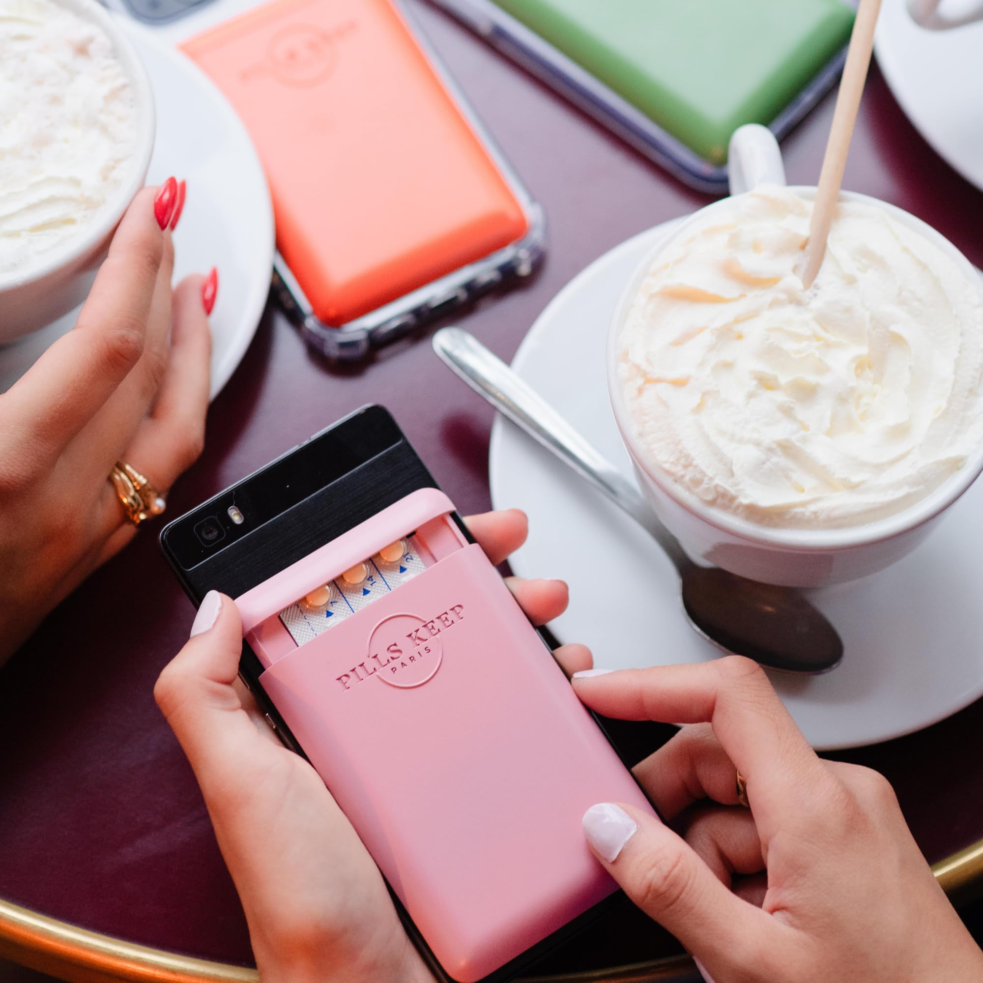 Etui pour plaquette de Pilule Contraceptive - A Coller sur téléphone ou sur Coque Smartphone - Pilulier Made in France - Pochette boîtier pour médicament, Carte bancaire, Carte d’identité - Rose