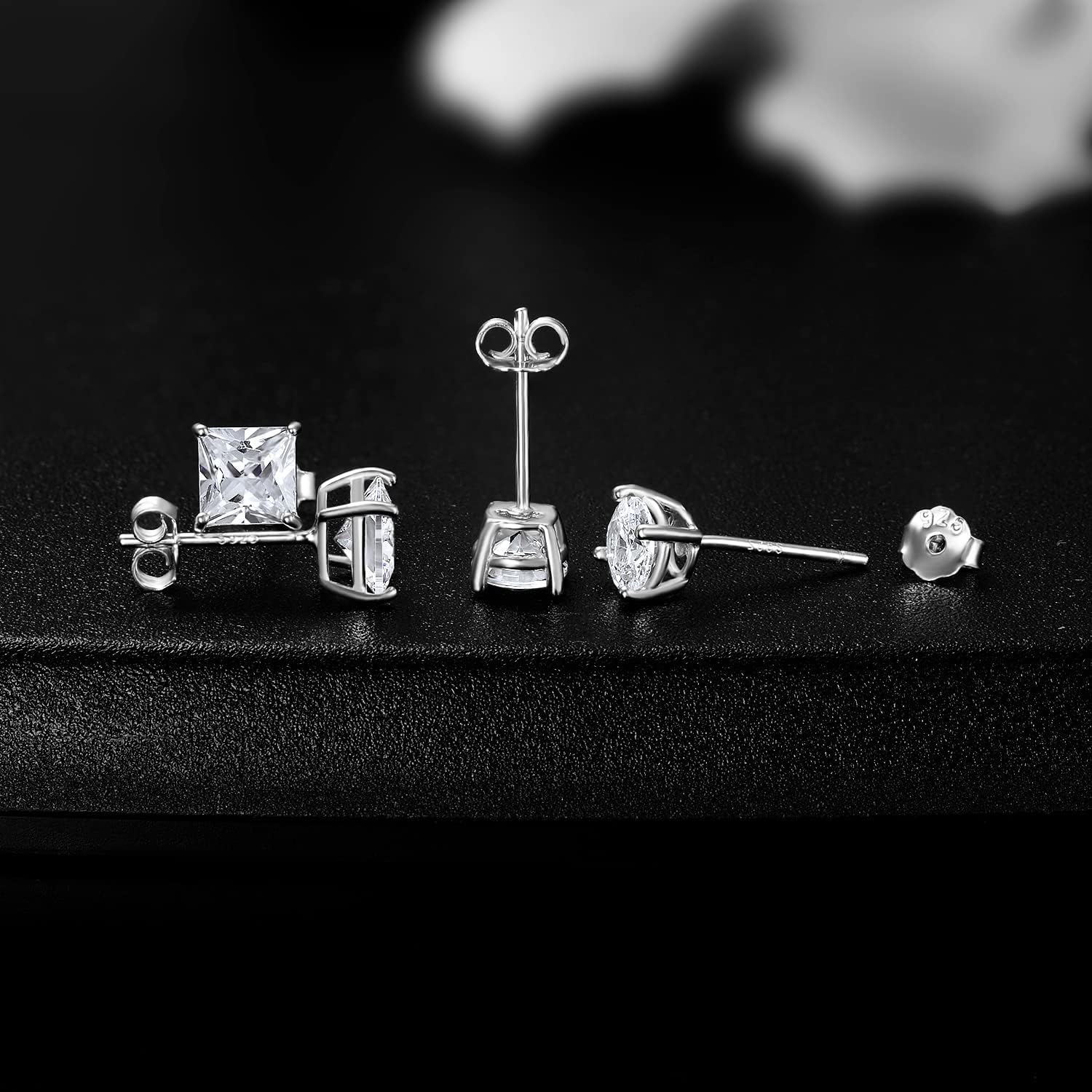 6 Pairs 925 Sterling Silver Stud Earring Set, 18K Gold Plated Princess Round Cut Clear Cubic Zirconia Hypoallergenic Earrings Pack for Women and Men - Image 4