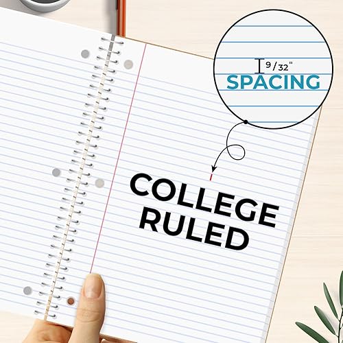 Miniatura 25 de Cuaderno de 5 materias con rayas universitarias, paquete de 6 valores, 300 páginas (150 hojas), 8 x 10-1/2 pulgadas, cuadernos en espiral de 5