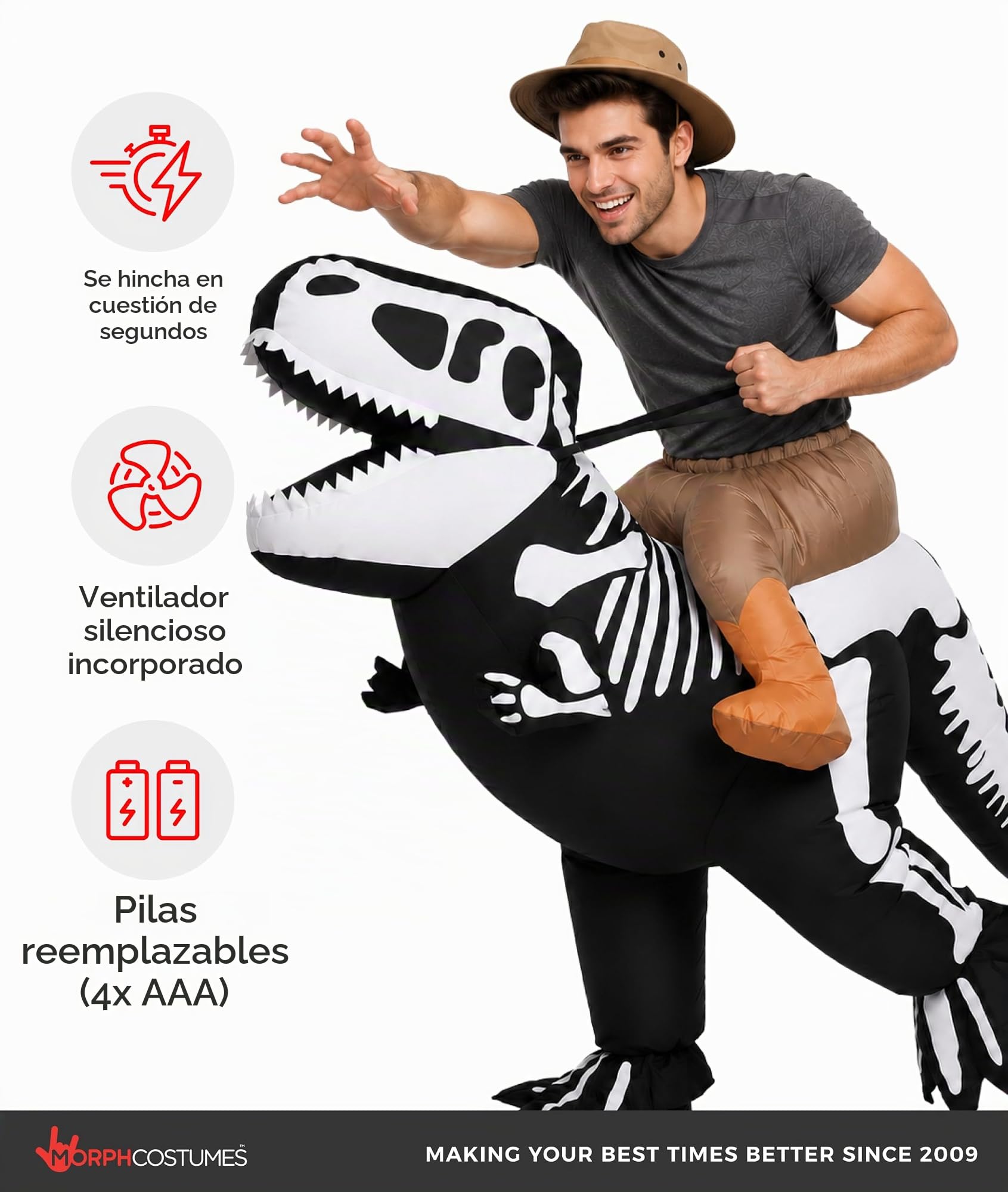 Morph Disfraz Dinosaurio Hinchable Adulto, Disfraces Hinchable Adulto, Disfraces Dinosaurio Esqueleto, Inflable Dinosaurios, Disfraz Halloween Hombre Mujer