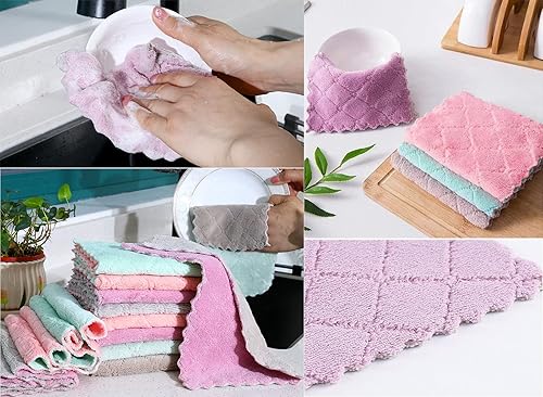 Miniatura 5 de Paquete de 10 paños de cocina, toallas de microfibra para platos, paños de lavado, toallas de cocina de terciopelo coral súper absorbentes, paños de
